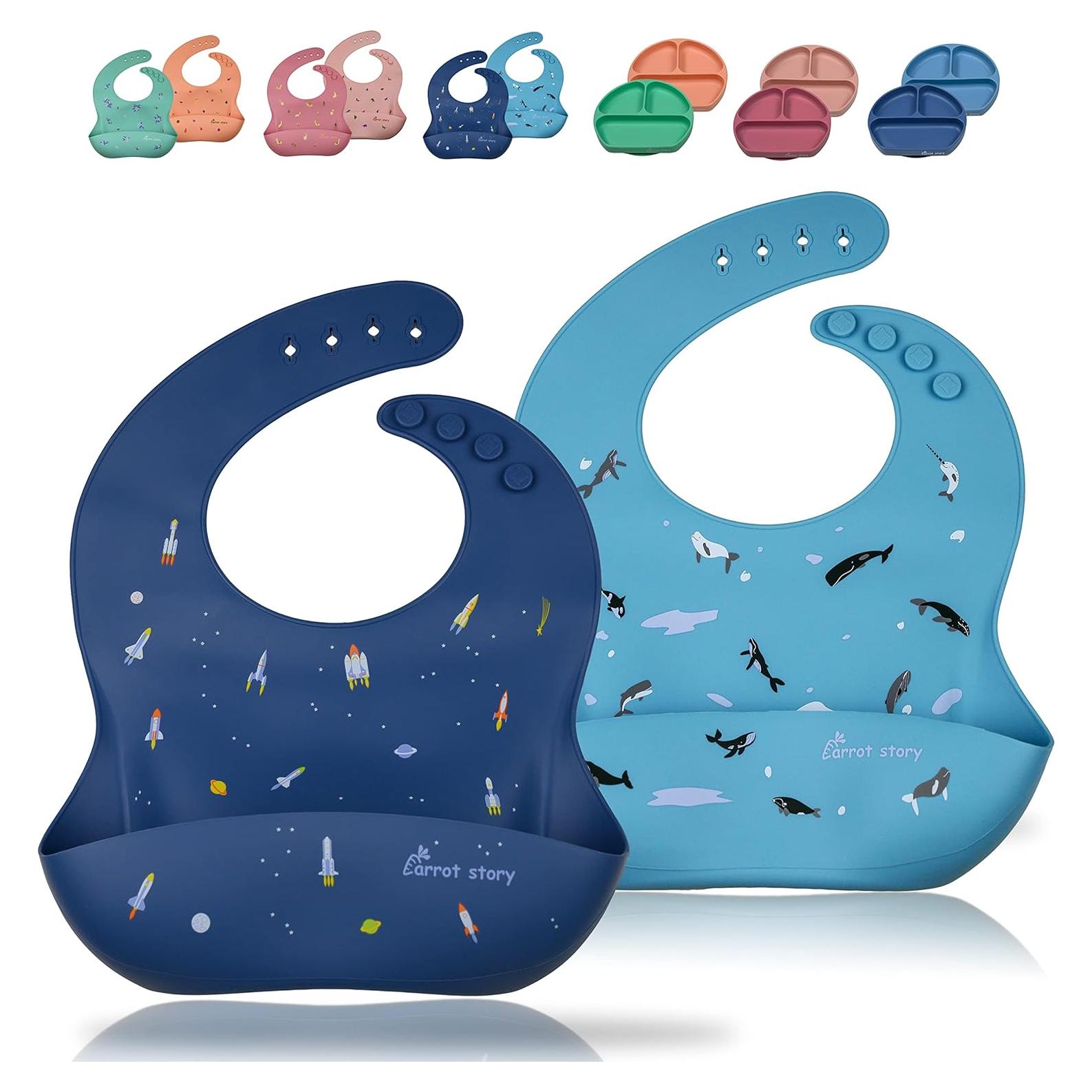 Baberos de Silicona Carrot Story Set de 2 - Ballenas y Cohetes