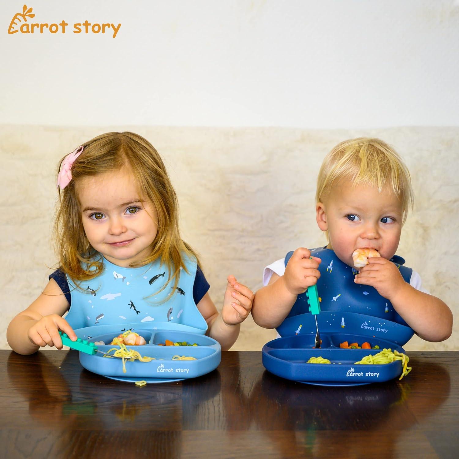 Baberos de Silicona Carrot Story Set de 2 - Ballenas y Cohetes