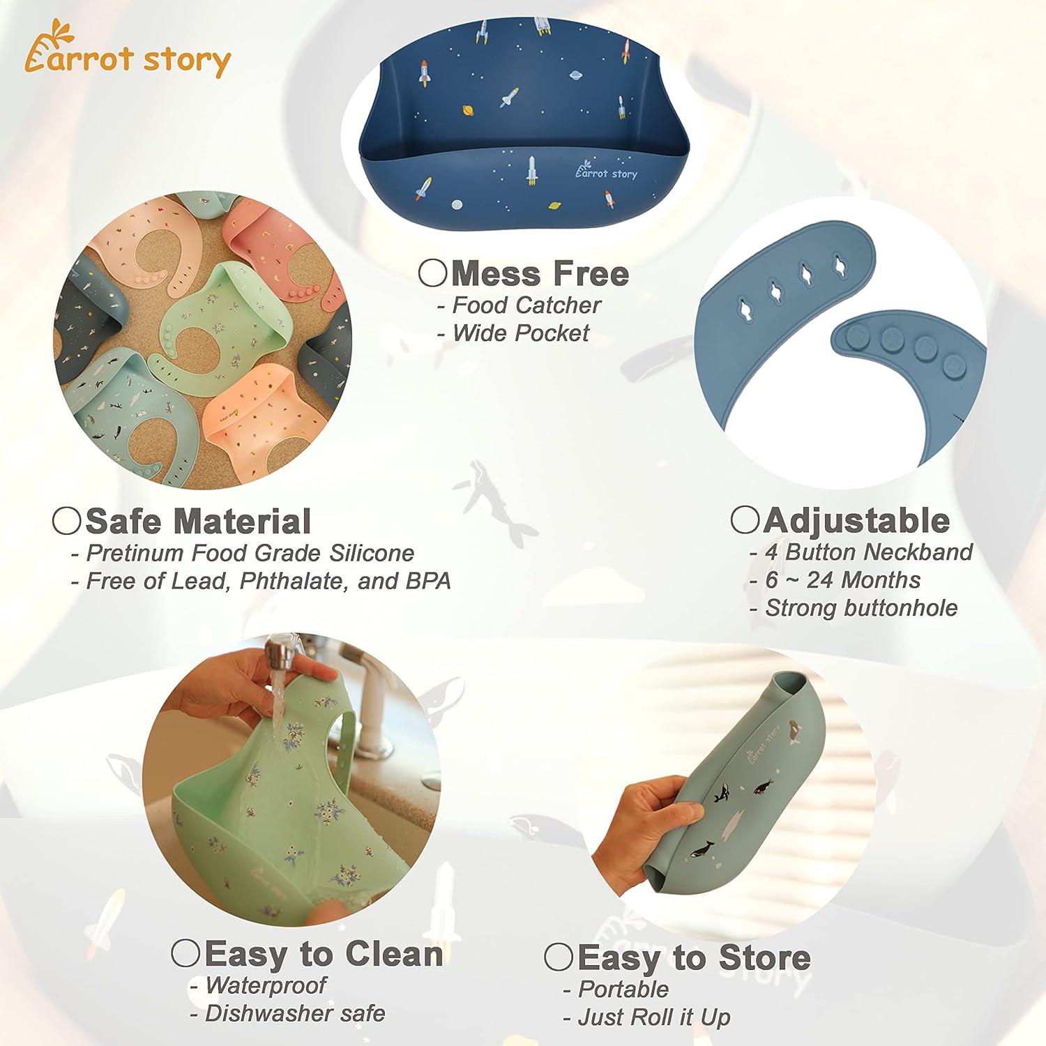 Baberos de Silicona Carrot Story Set de 2 - Ballenas y Cohetes