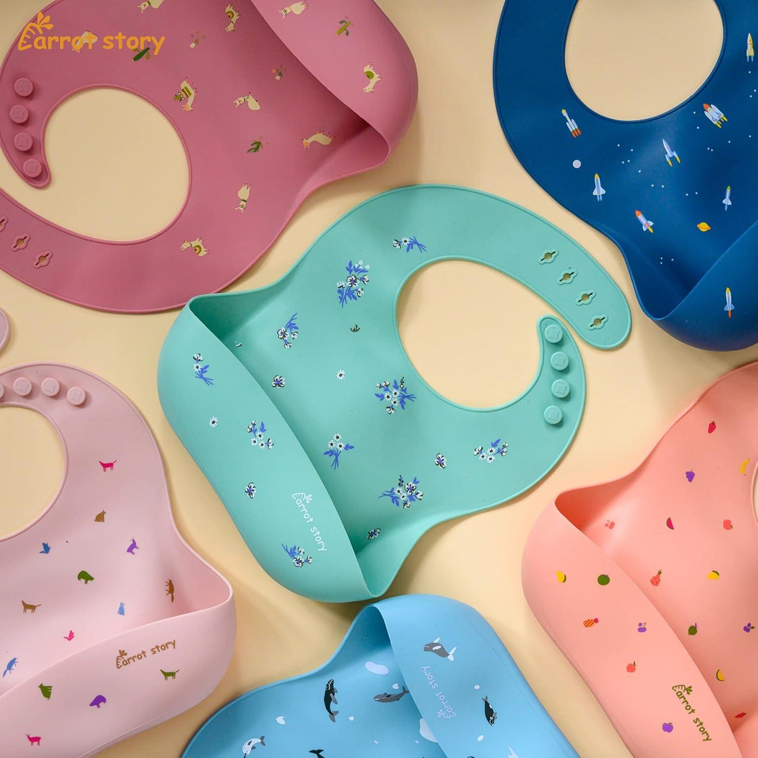 Baberos de Silicona Carrot Story Set de 2 - Ballenas y Cohetes