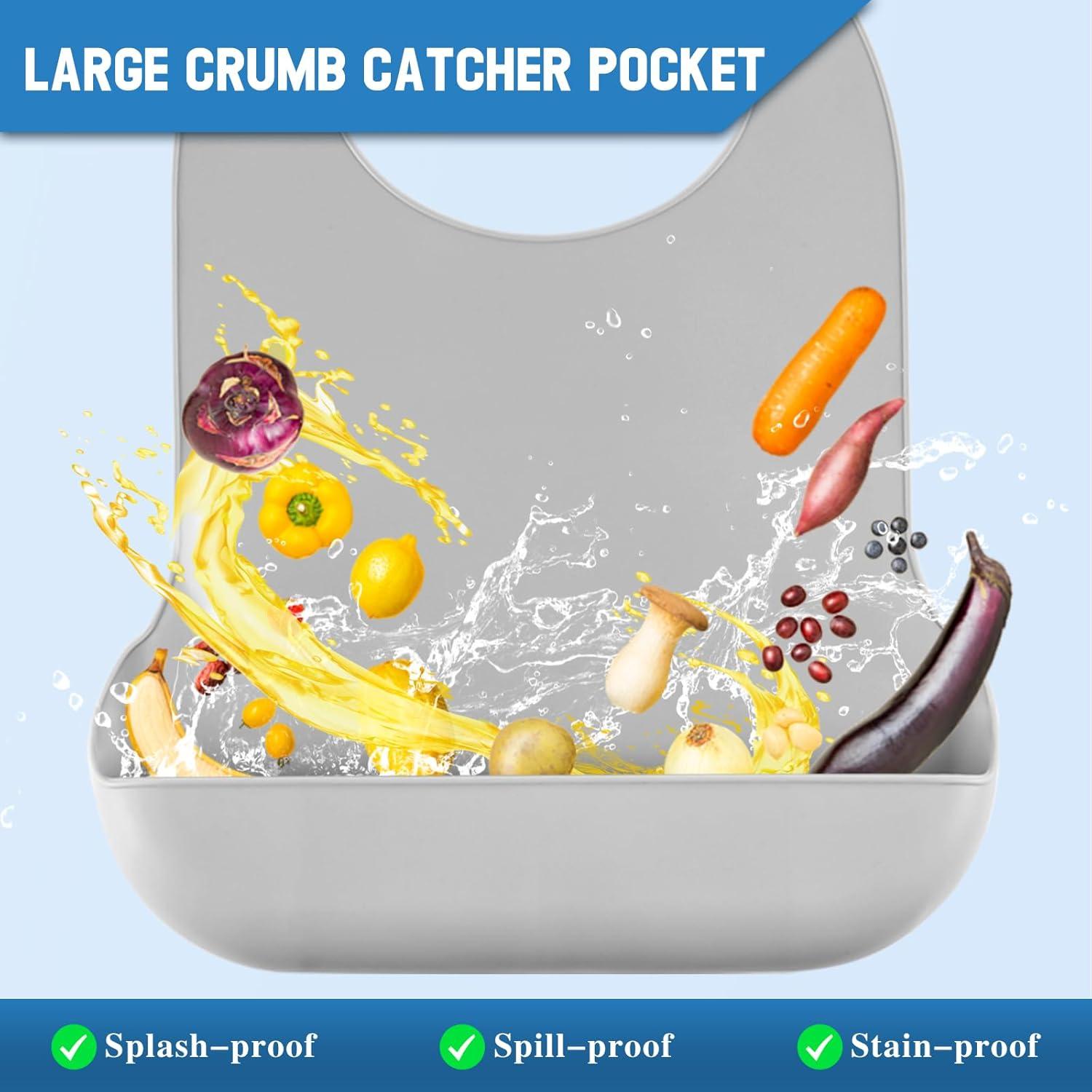 Babero de Silicona Ajustable TAMAÑO GRANDE Gris para Adultos