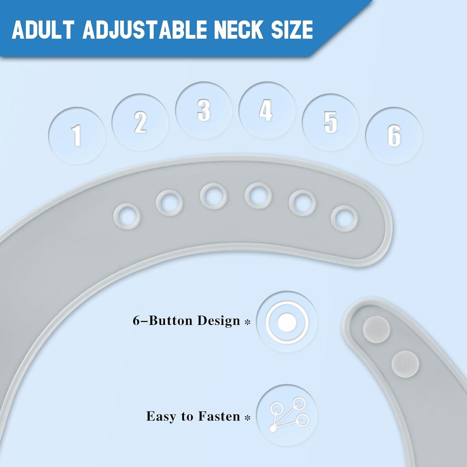 Babero de Silicona Ajustable TAMAÑO GRANDE Gris para Adultos