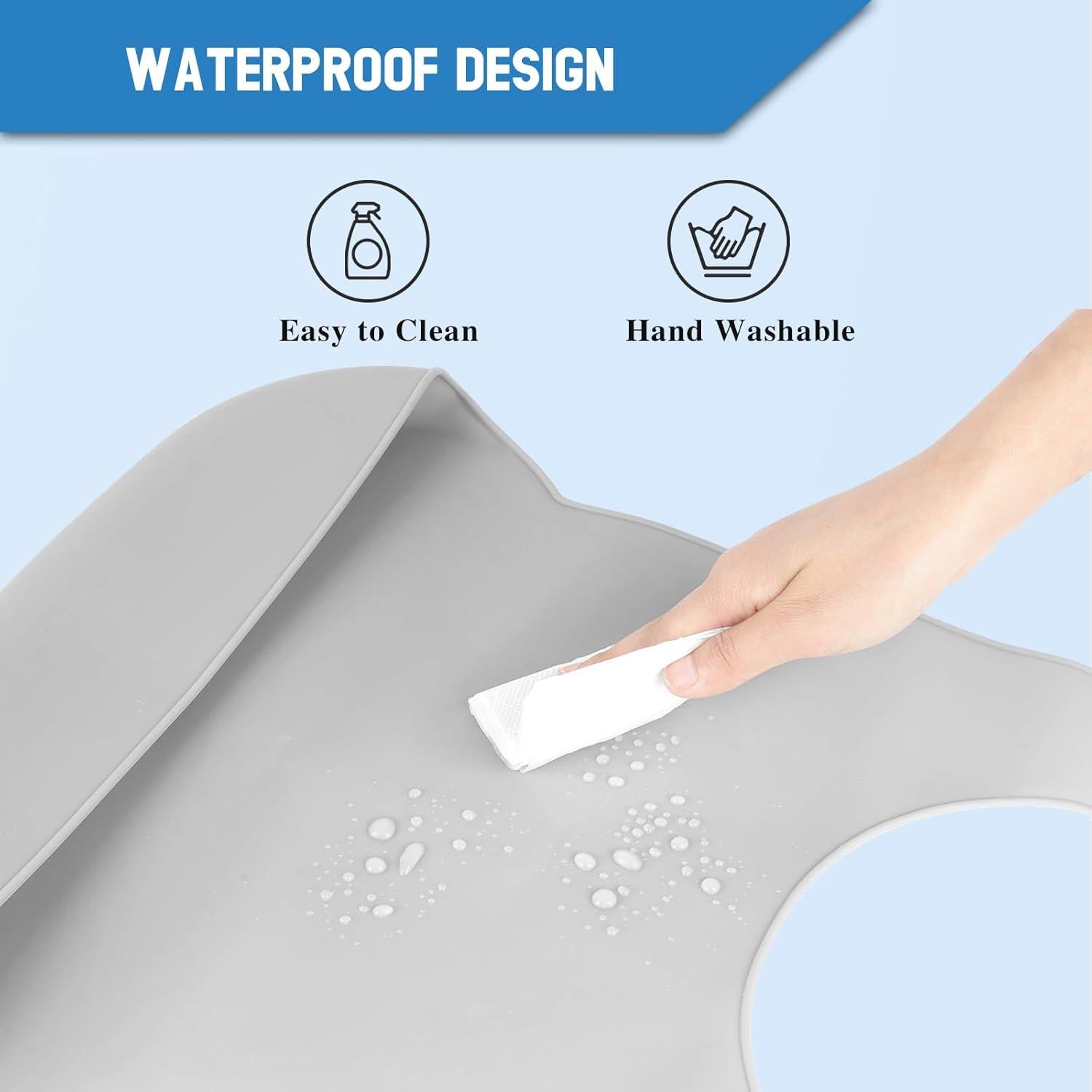 Babero de Silicona Ajustable TAMAÑO GRANDE Gris para Adultos