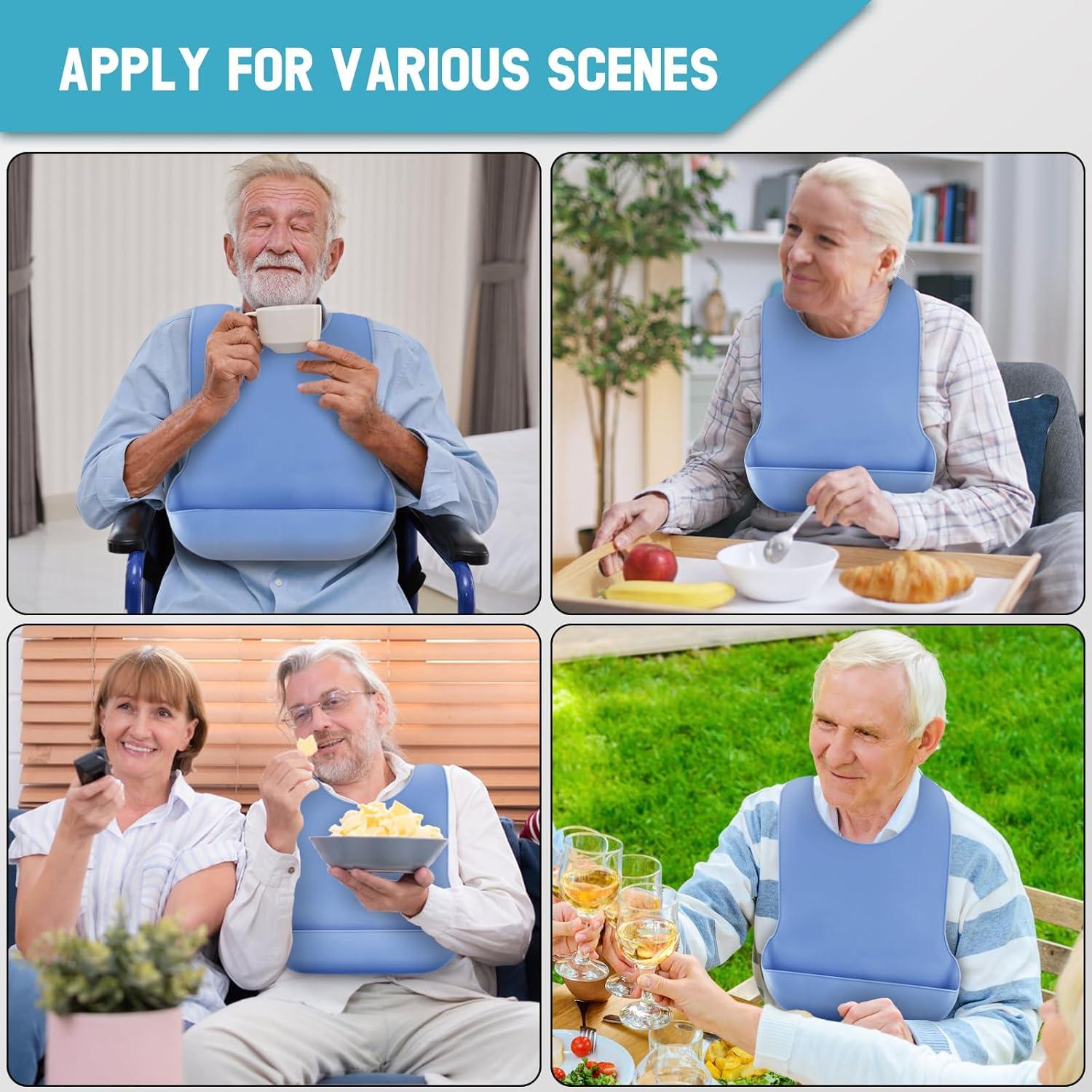 Babero Ajustable de Silicona TaoTazon para Adultos - Impermeable y Lavable