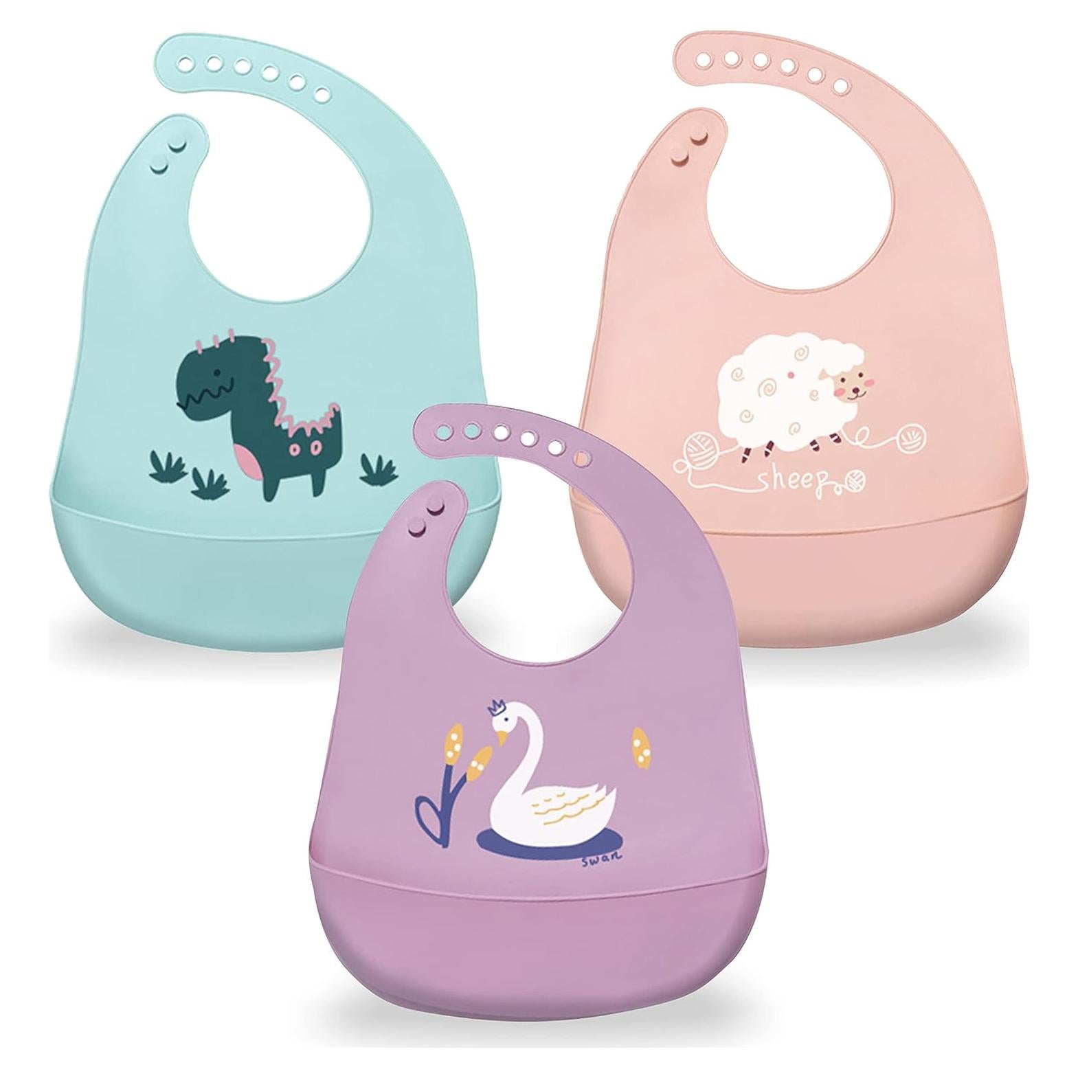 Baberos de Silicona Sarvoza para Bebés - Juego de 3 Ajustables