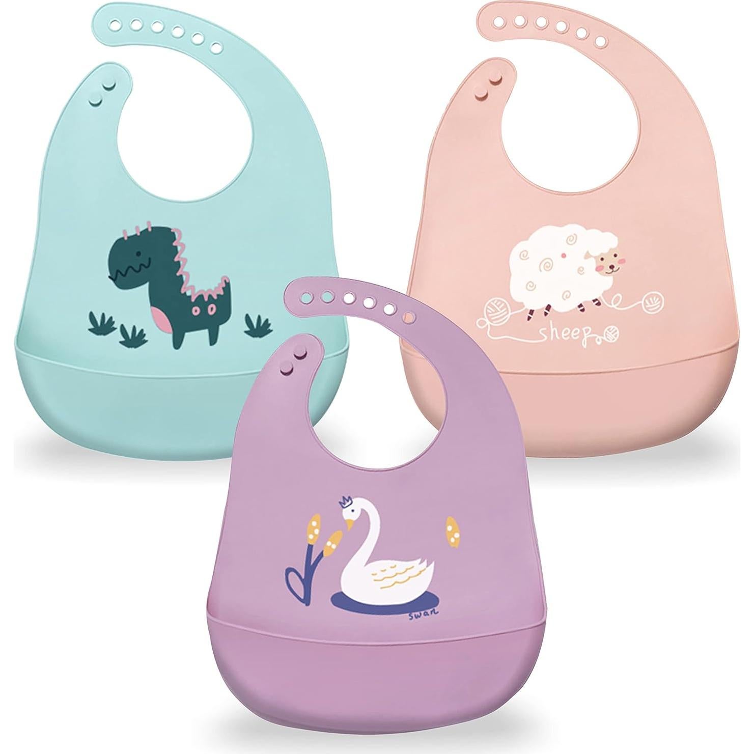 Baberos de Silicona Sarvoza para Bebés - Juego de 3 Ajustables