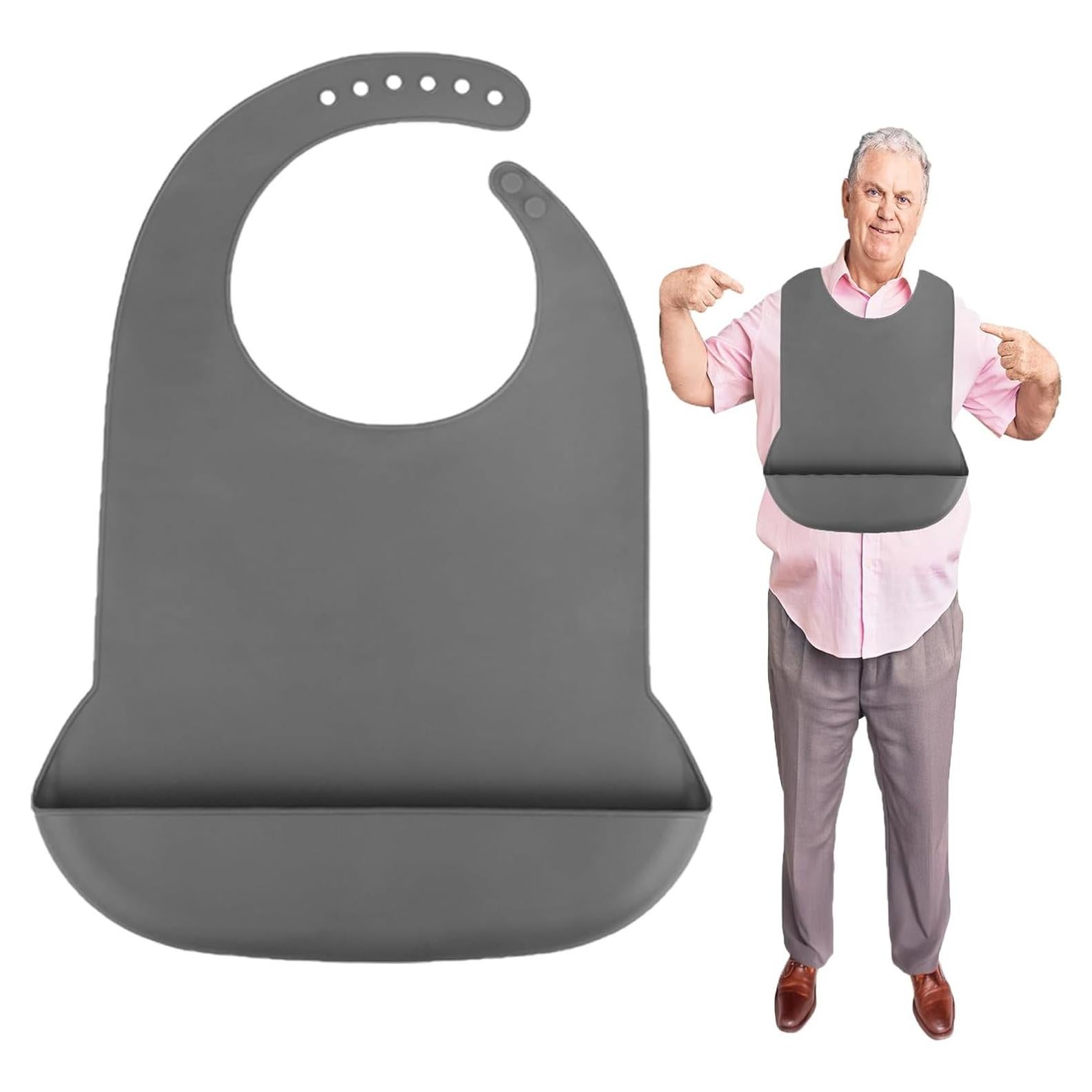 Babero de Silicona Ajustable para Adultos - Unisex - Gris