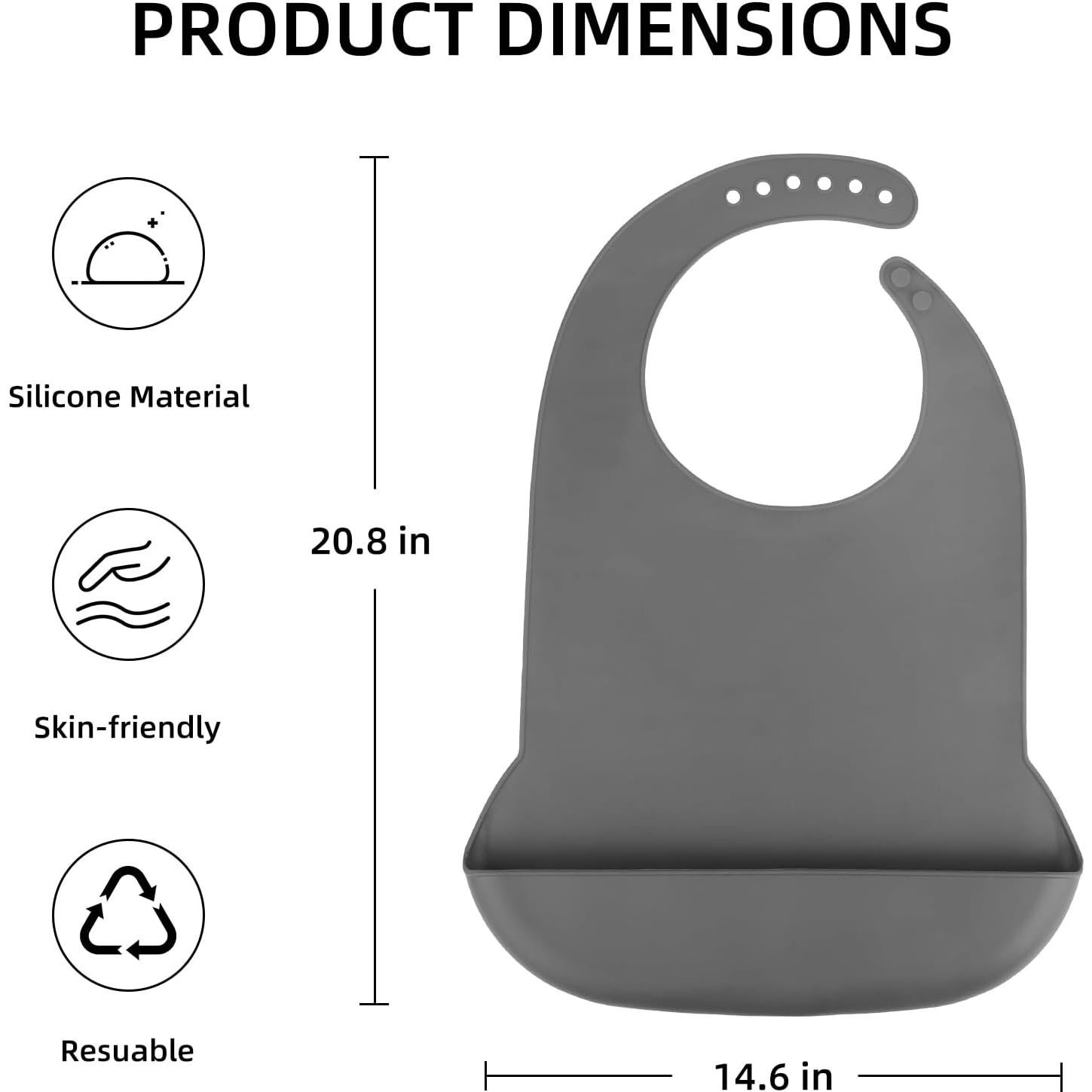 Babero de Silicona Ajustable para Adultos - Unisex - Gris