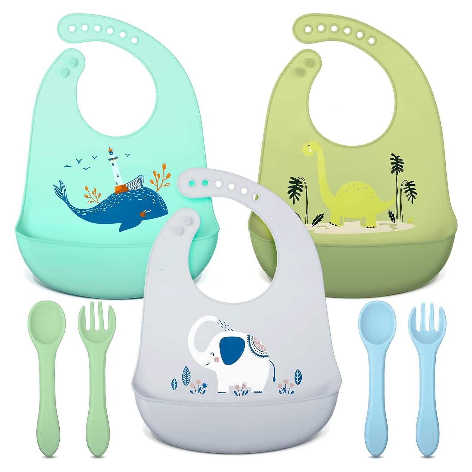 Juego de Baberos de Silicona Zhanmai para Bebés - 3 Piezas Ajustables