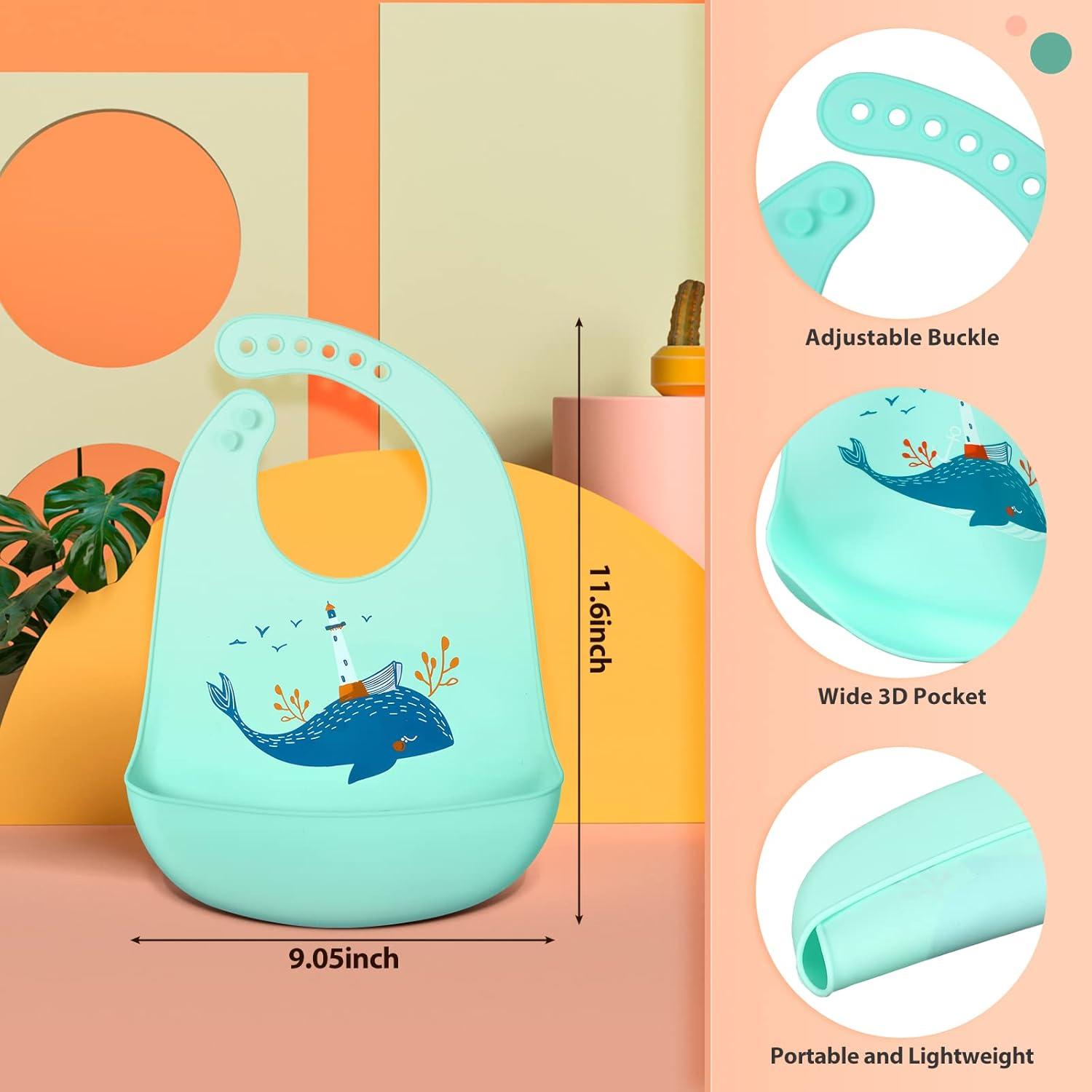 Juego de Baberos de Silicona Zhanmai para Bebés - 3 Piezas Ajustables