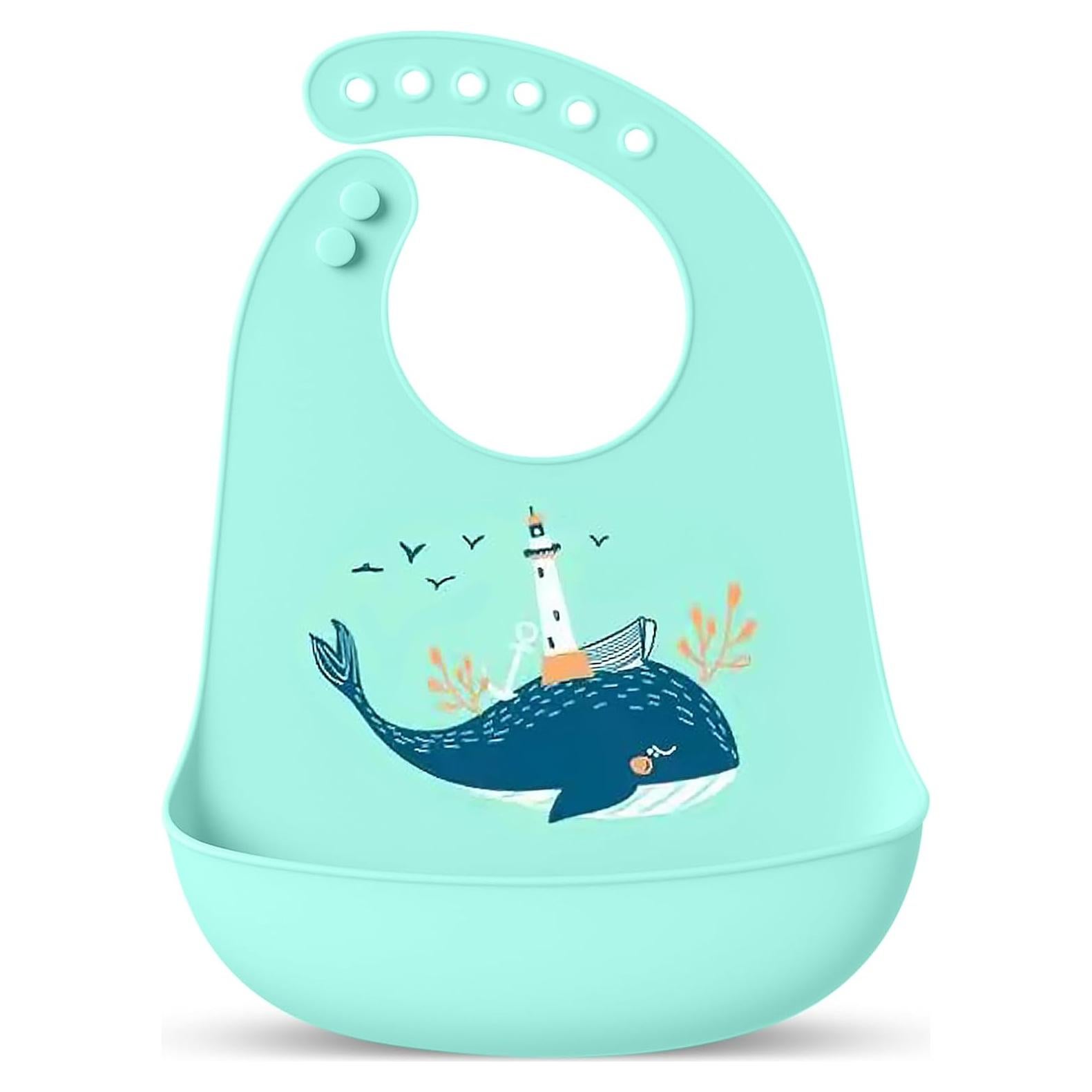 Babero de Silicona Azul Bebé - Impermeable, Ajustable y Sin BPA