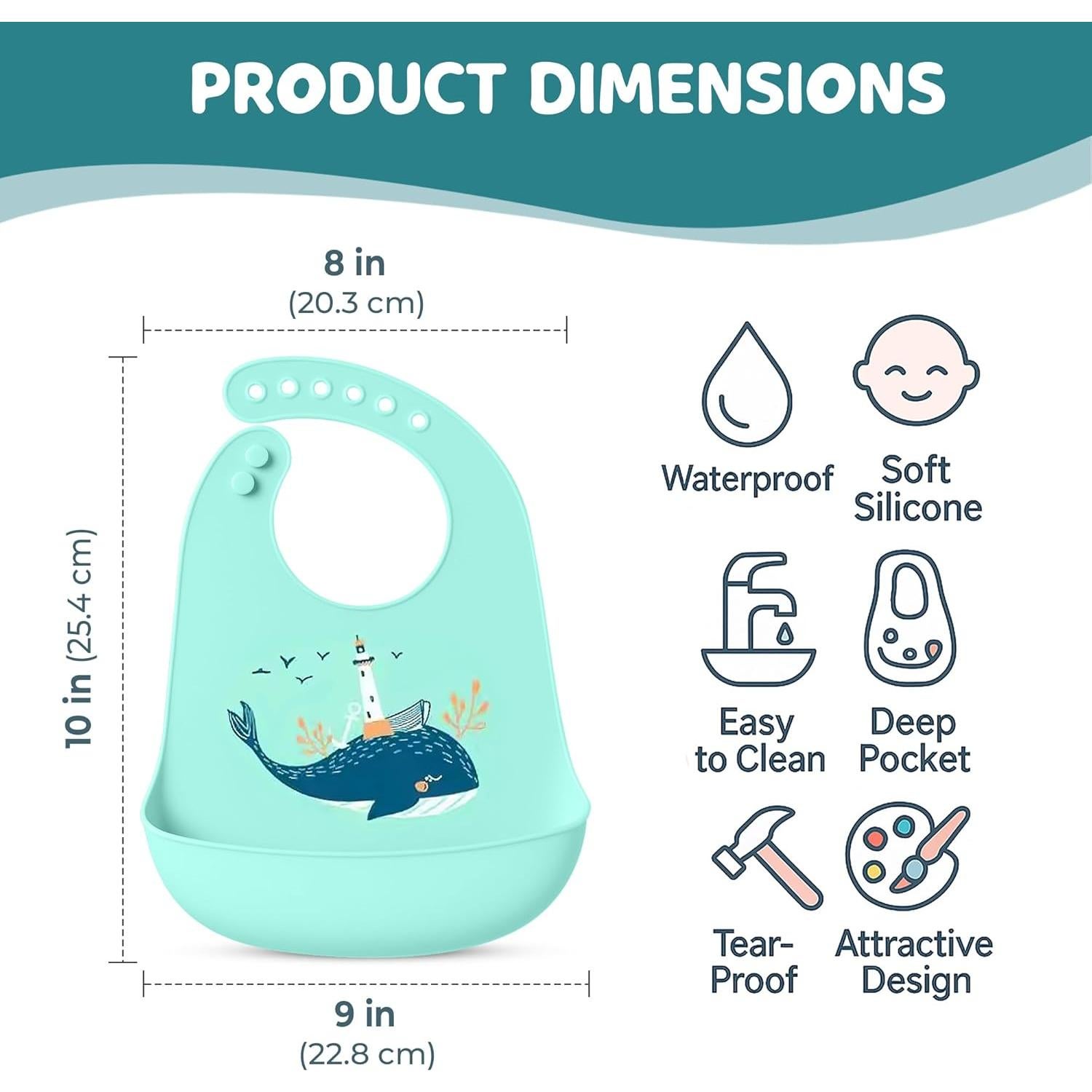 Babero de Silicona Azul Bebé - Impermeable, Ajustable y Sin BPA