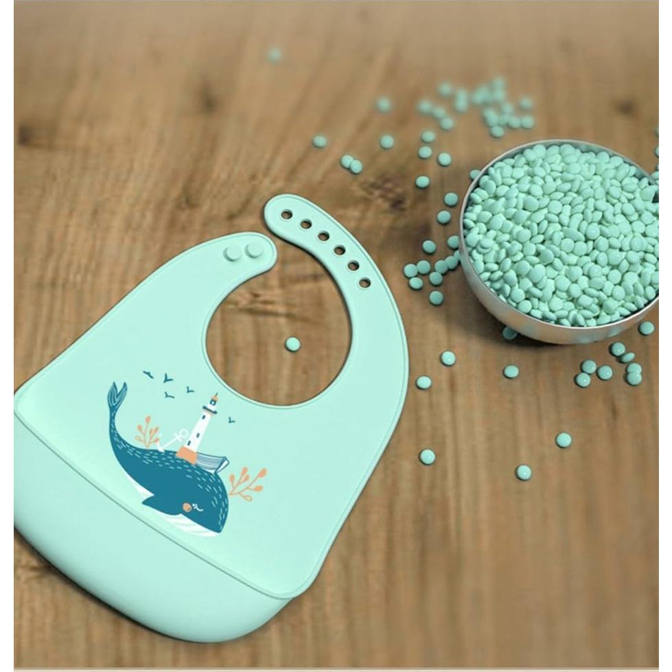 Babero de Silicona Azul Bebé - Impermeable, Ajustable y Sin BPA