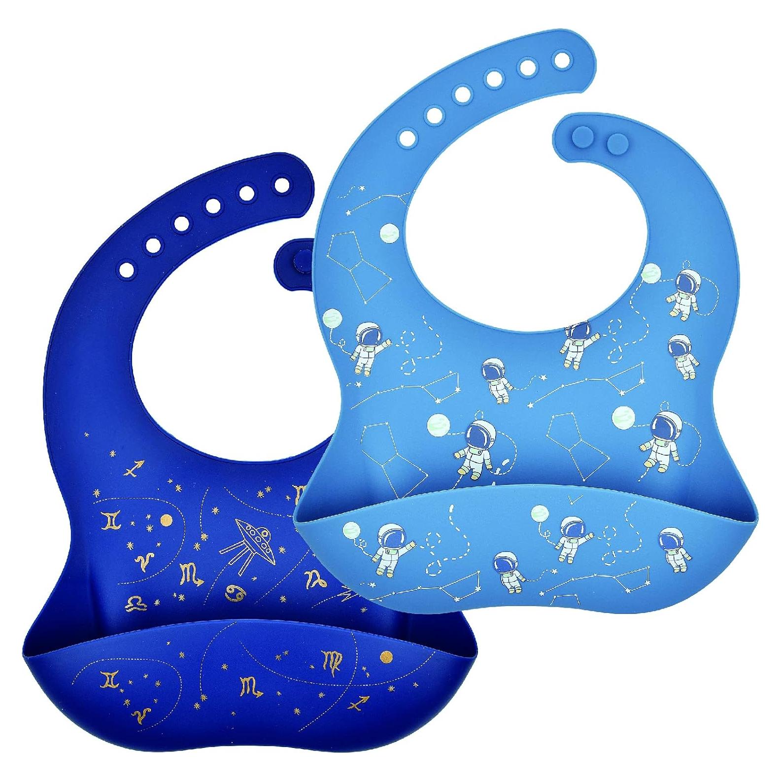 Babero de Silicona Impermeable para Bebés con Cubeta - Dorado