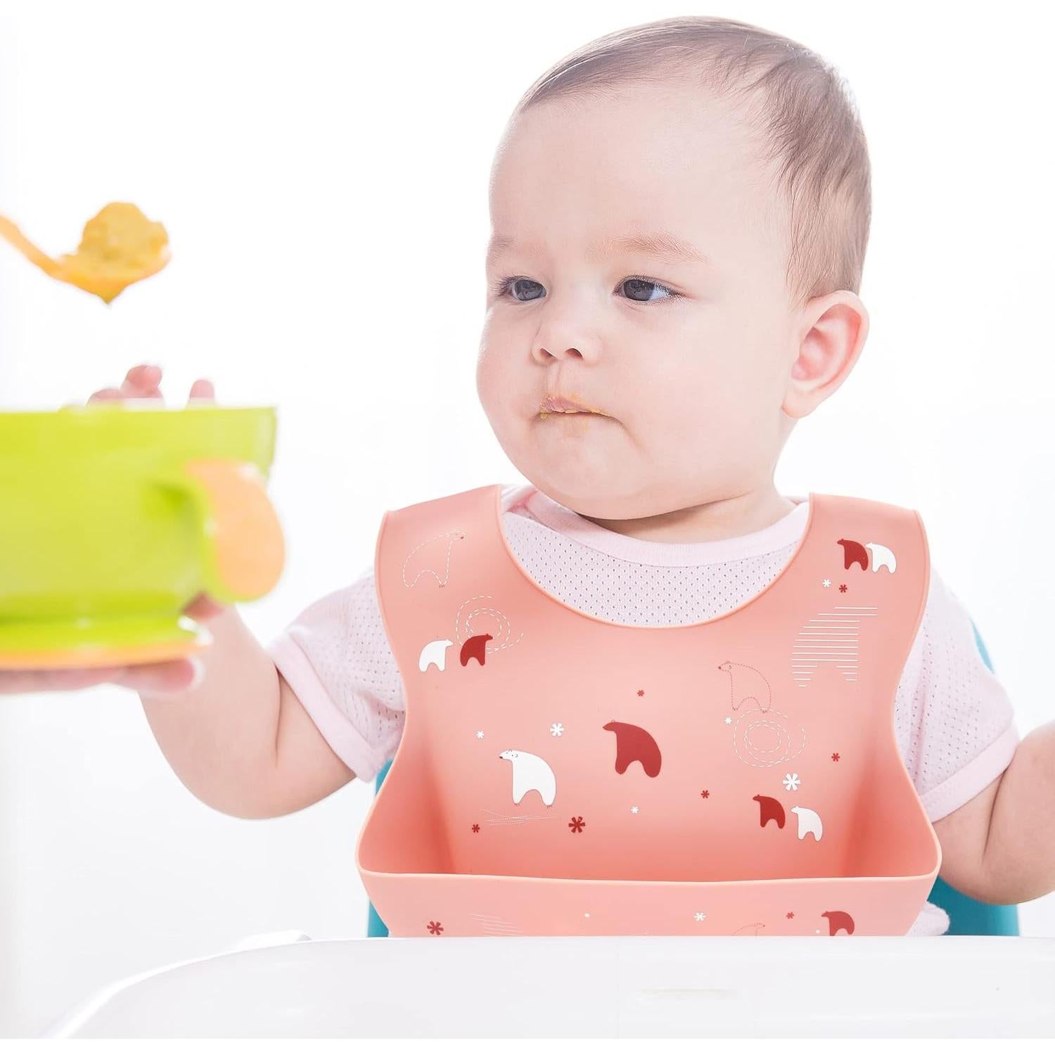 Babero de Silicona Impermeable para Bebés con Cubeta - Dorado