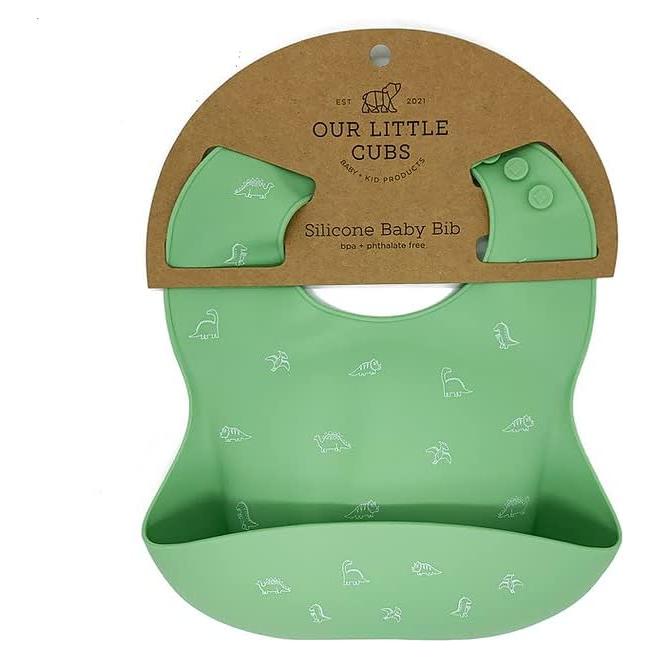Babero de Silicona Ajustable Little Cubs Verde Impermeable
