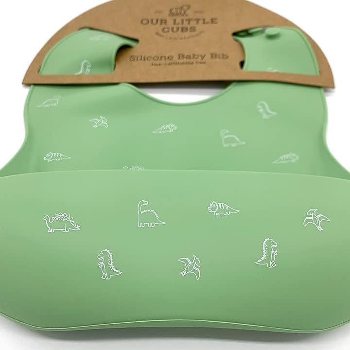 Babero de Silicona Ajustable Little Cubs Verde Impermeable