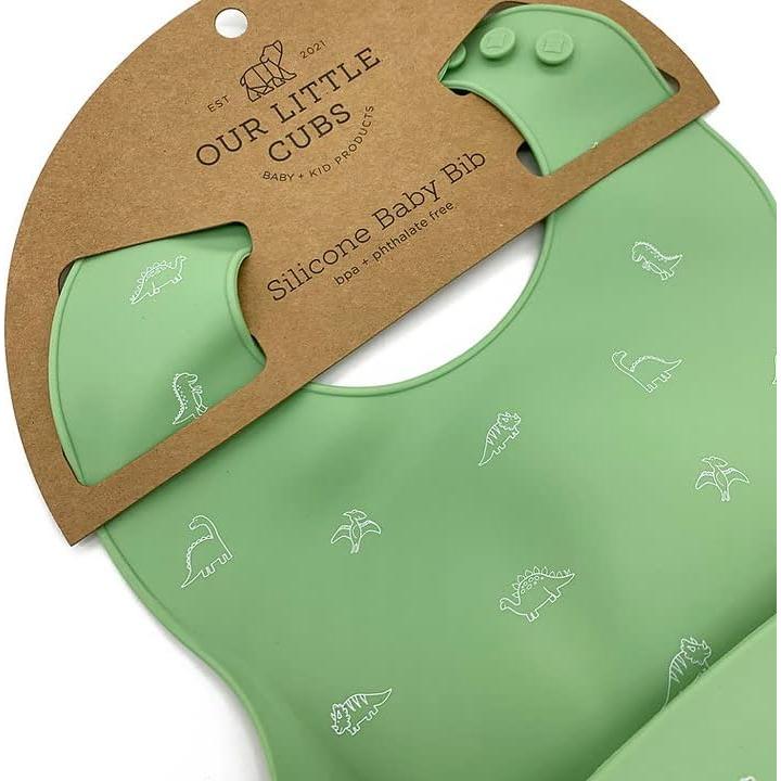 Babero de Silicona Ajustable Little Cubs Verde Impermeable