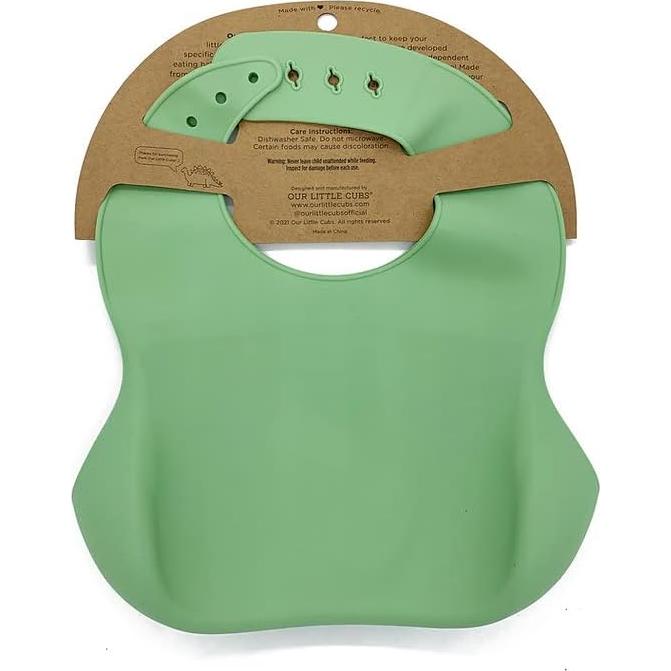 Babero de Silicona Ajustable Little Cubs Verde Impermeable