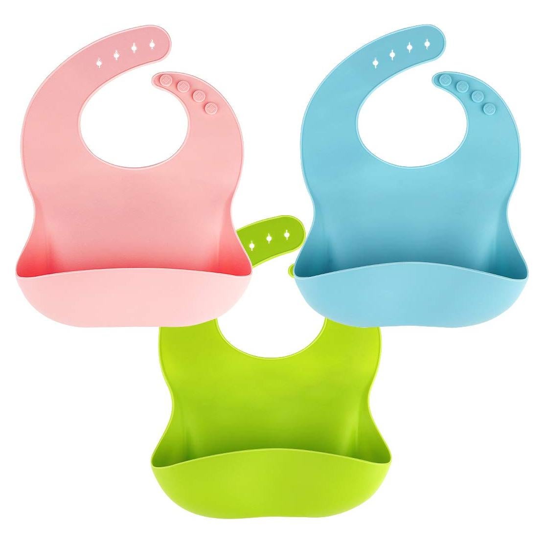 Paquete de 3 Baberos de Silicona Impermeables para Bebés