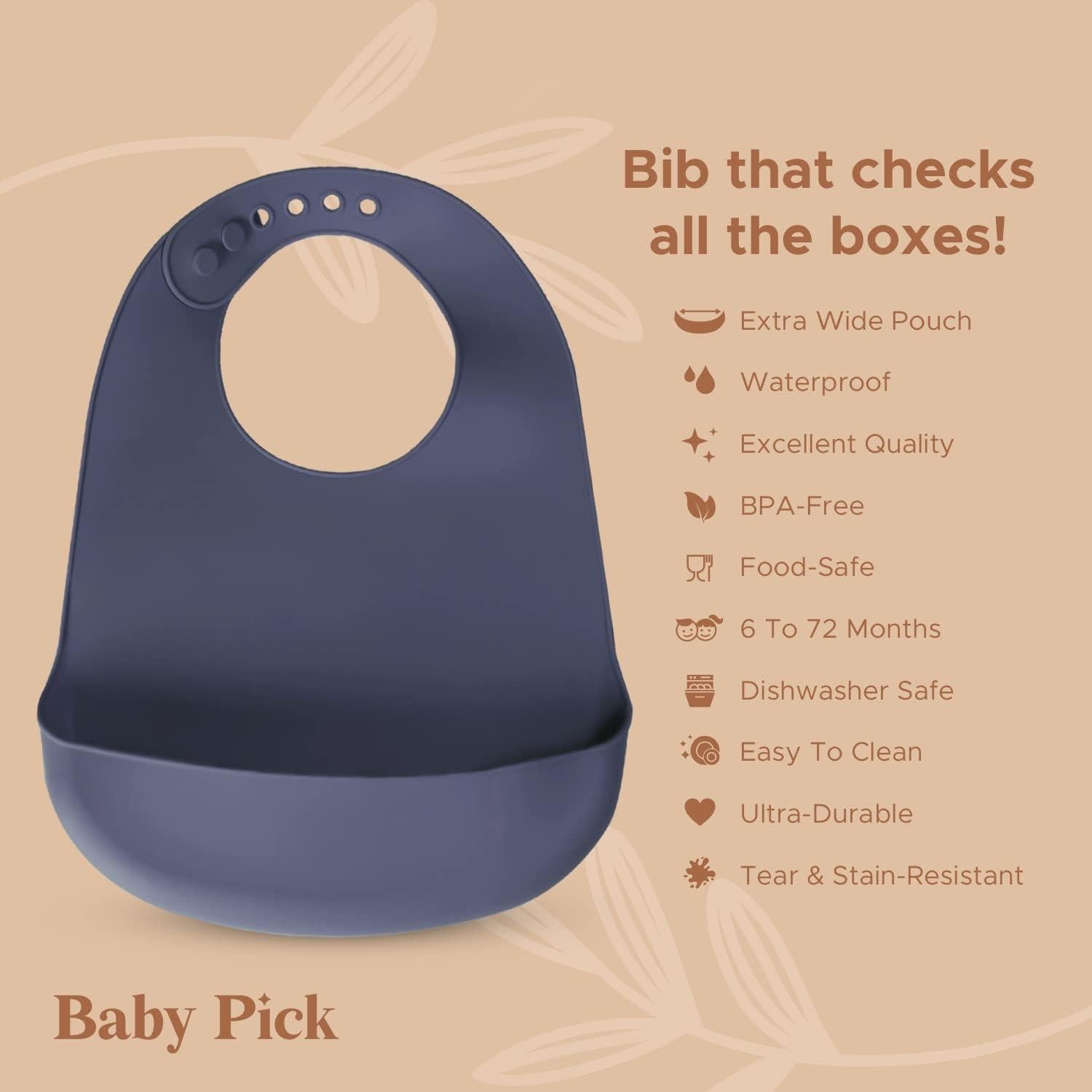 Babero de Silicona Azul Pizarra Libre de BPA con Bolsillo