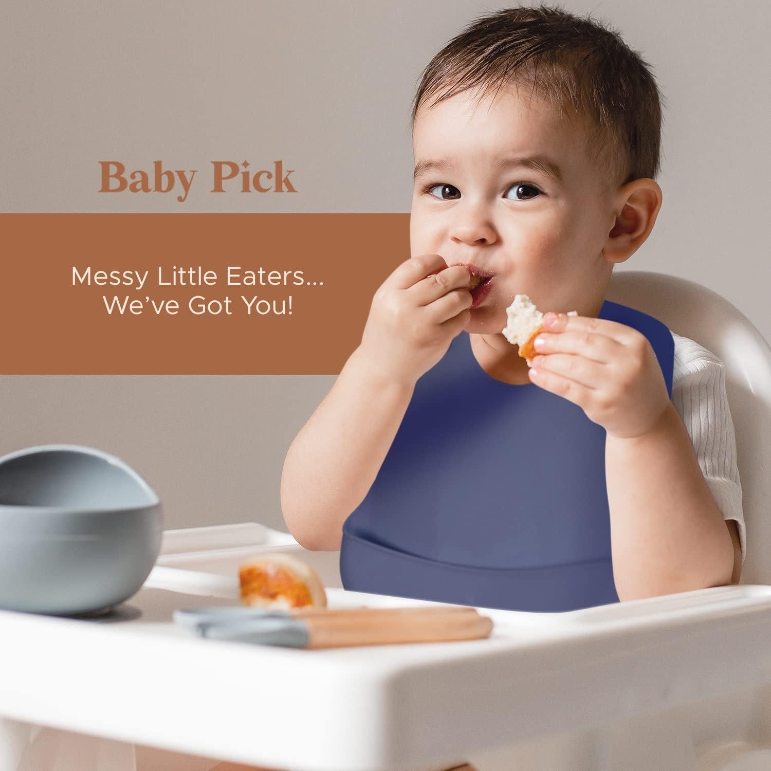 Babero de Silicona Azul Pizarra Libre de BPA con Bolsillo