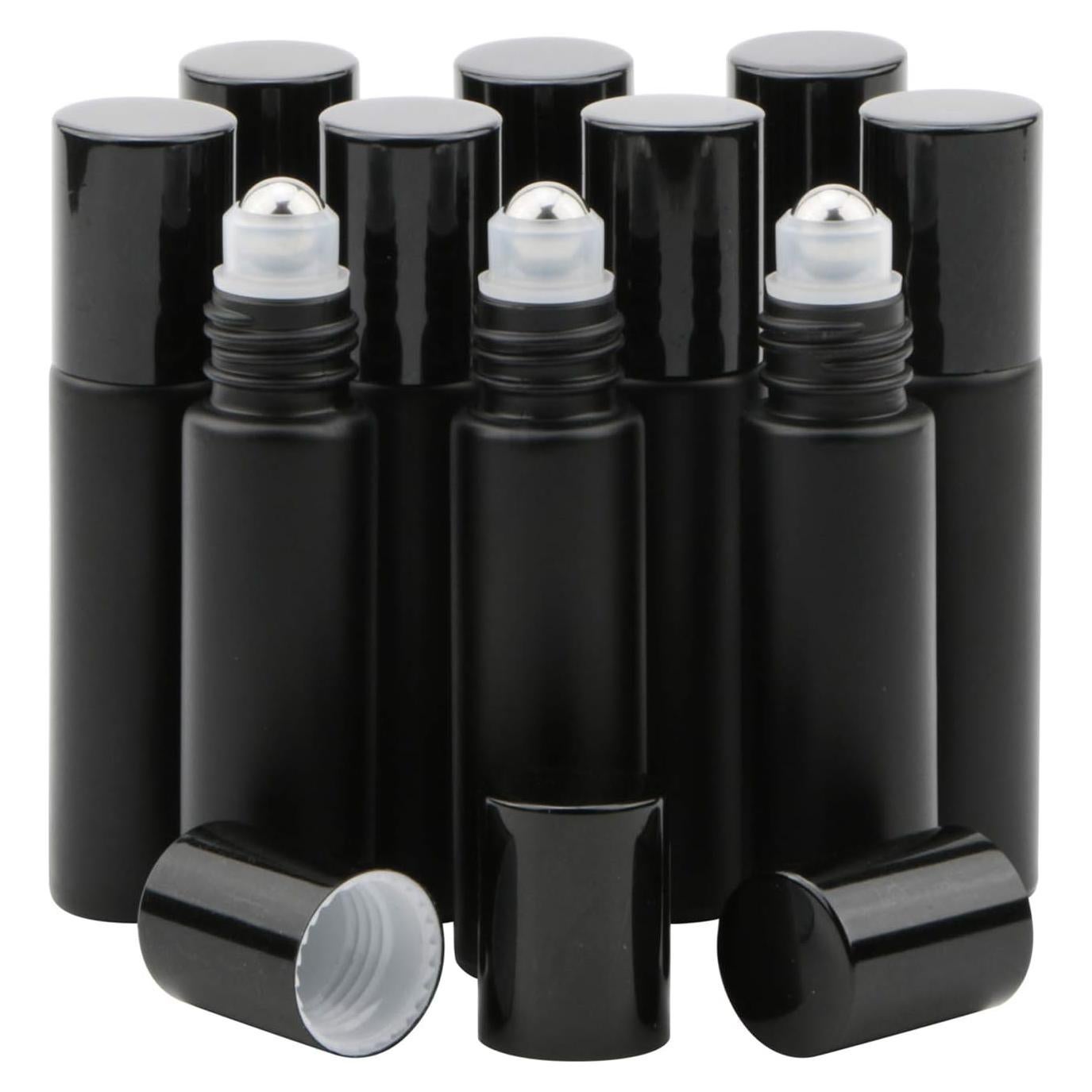 Botellas de vidrio con rodillo Kesell 10 ml - Paquete de 10 negras