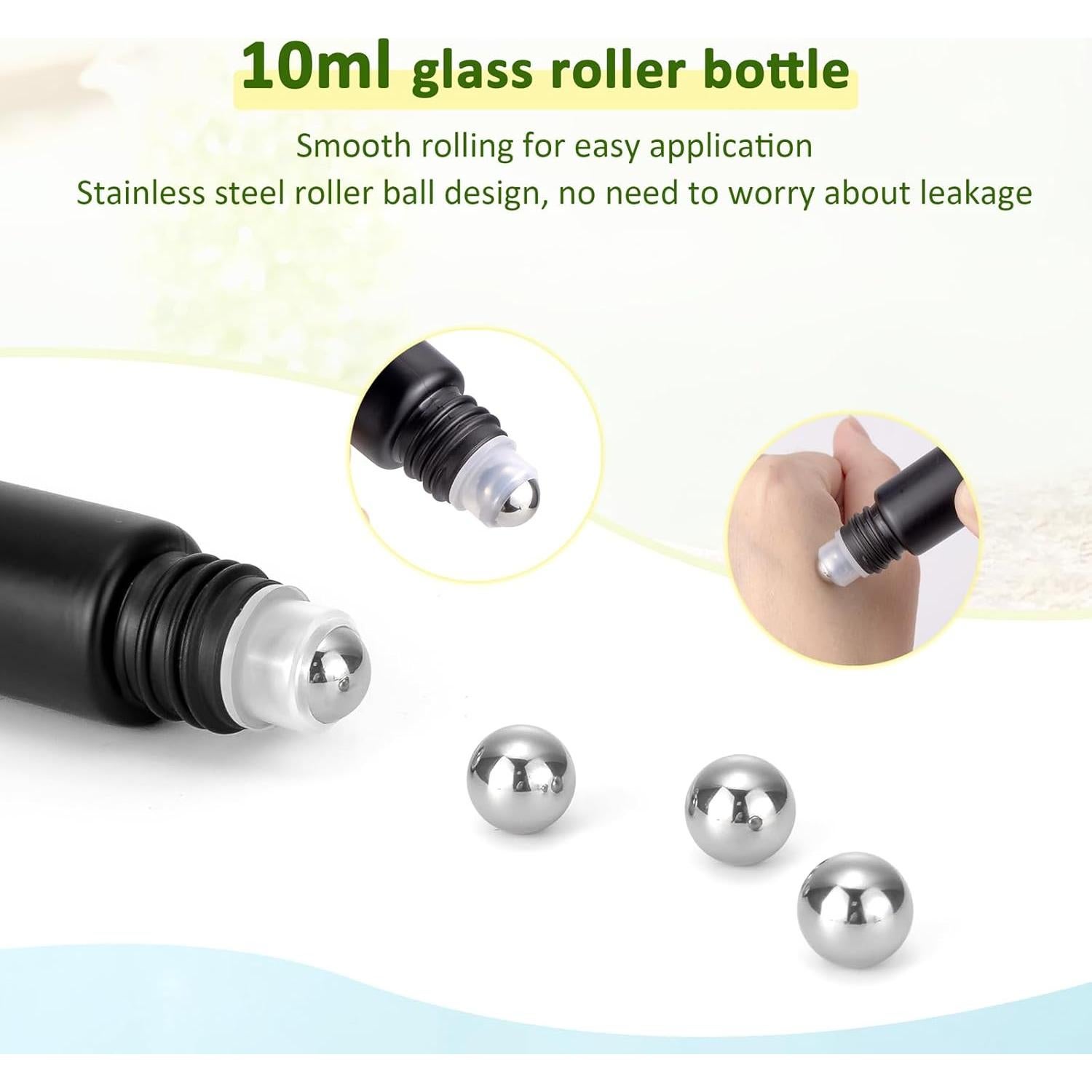 Botellas de vidrio con rodillo Kesell 10 ml - Paquete de 10 negras