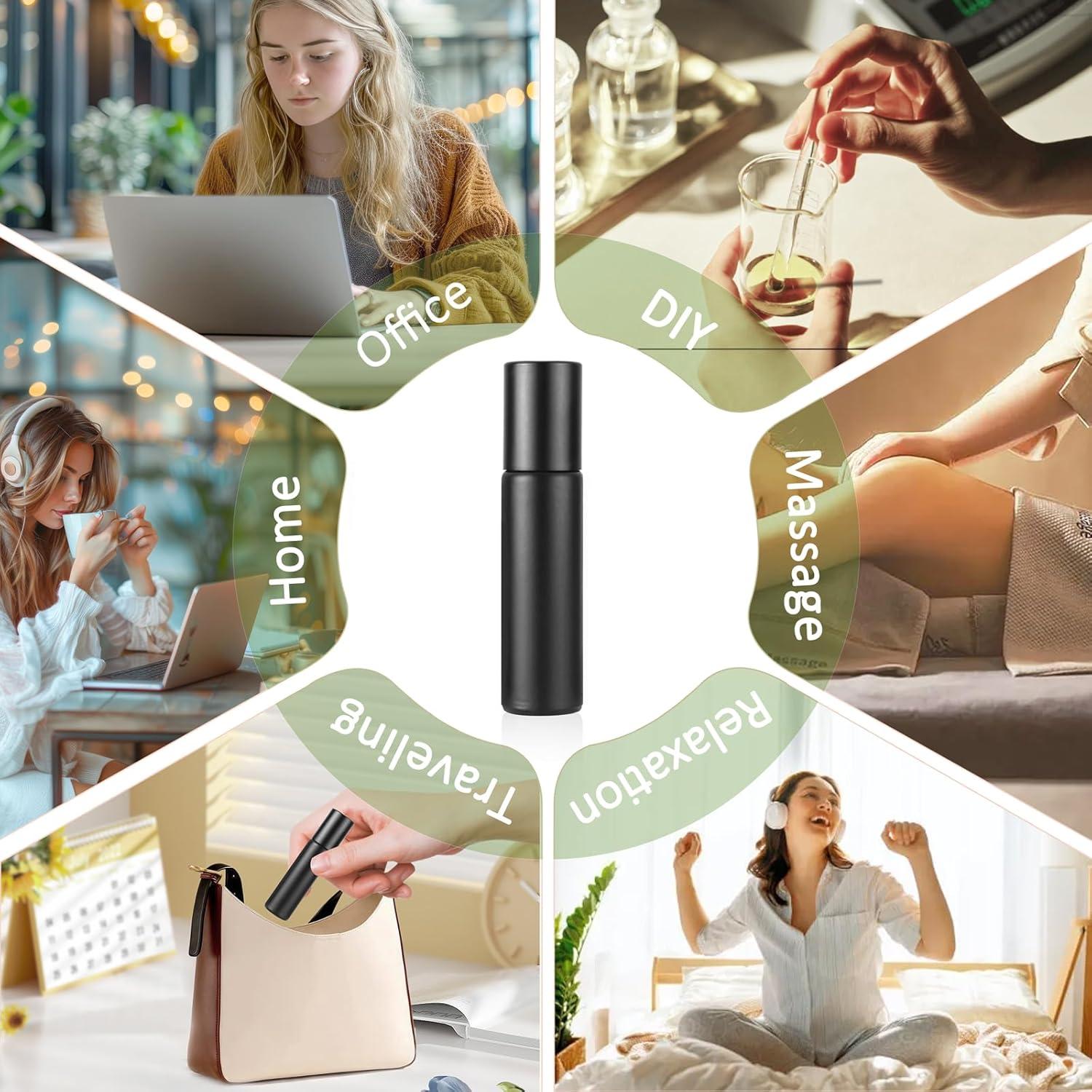 Botellas de vidrio con rodillo Kesell 10 ml - Paquete de 10 negras