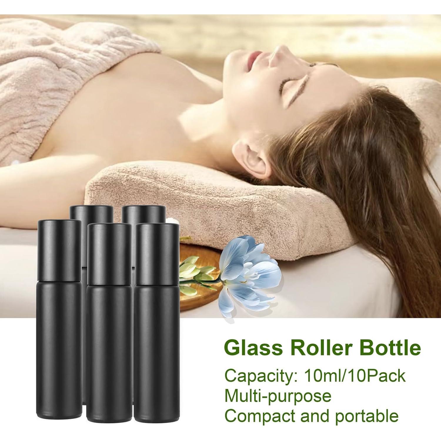 Botellas de vidrio con rodillo Kesell 10 ml - Paquete de 10 negras