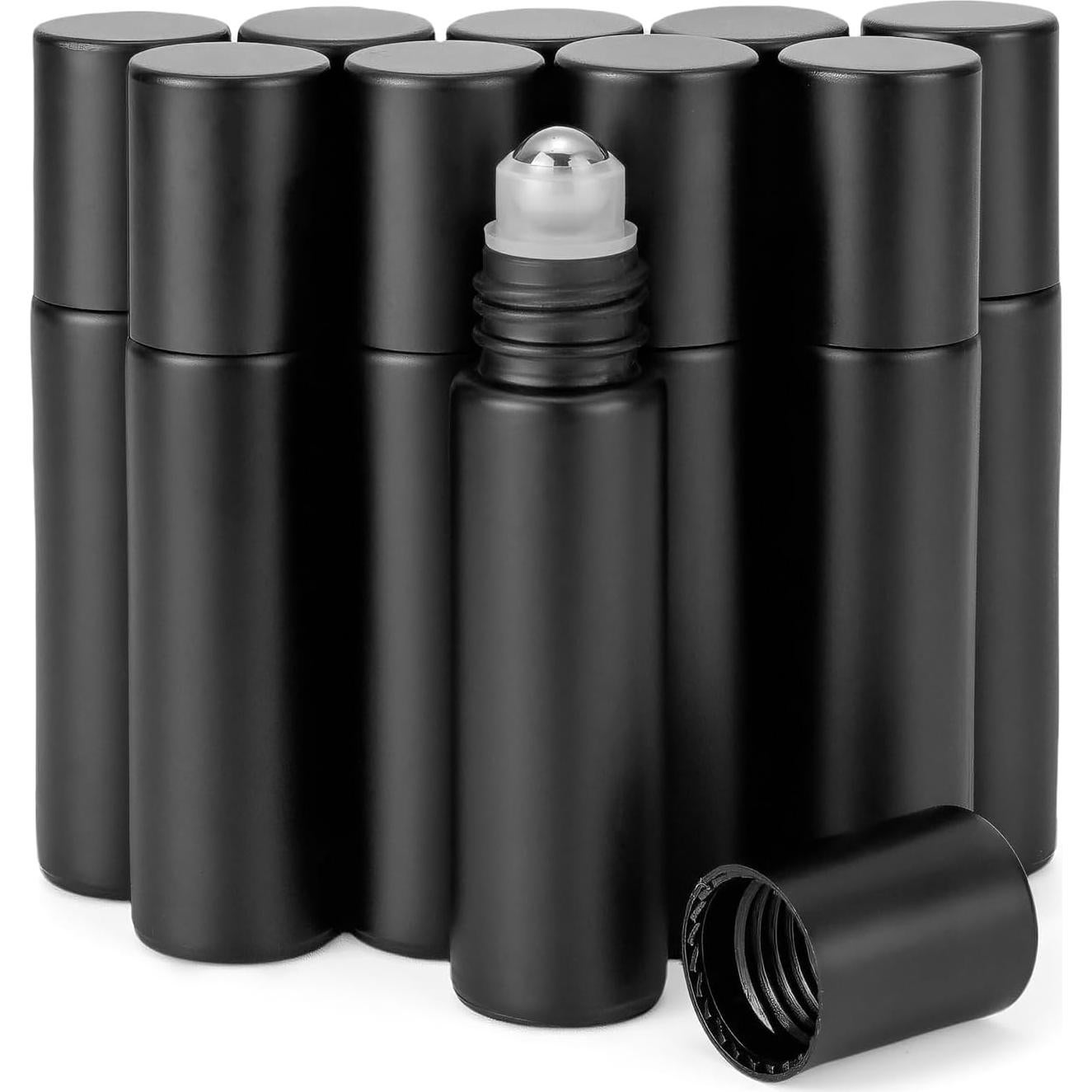 Botellas de vidrio con rodillo Kesell 10 ml - Paquete de 10 negras