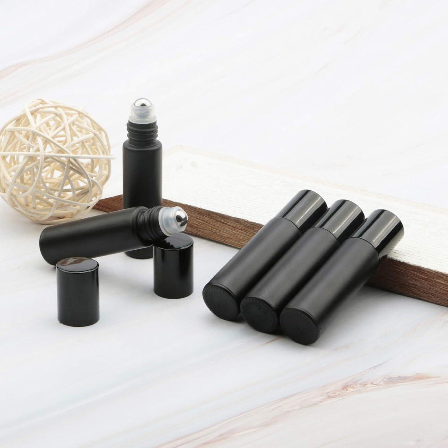 Botellas de vidrio con rodillo Kesell 10 ml - Paquete de 10 negras