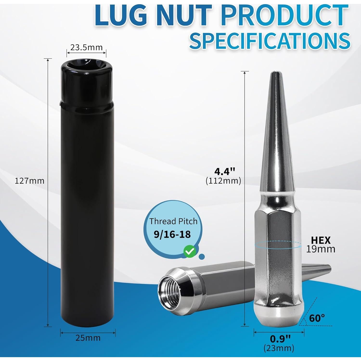 Tuercas de Rueda LUJIANI 9/16"-18 Plateadas 32 PCS