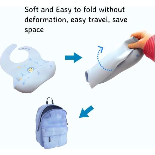 Bibs de Silicona Impermeables Ajustables para Bebés Azul