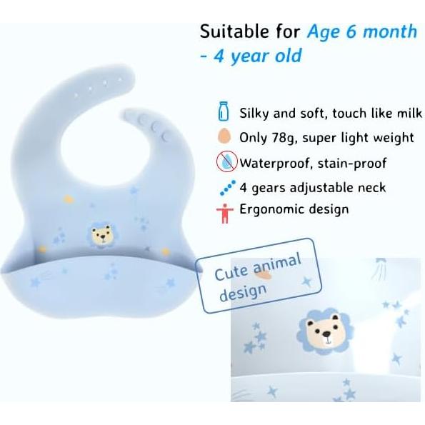 Bibs de Silicona Impermeables Ajustables para Bebés Azul