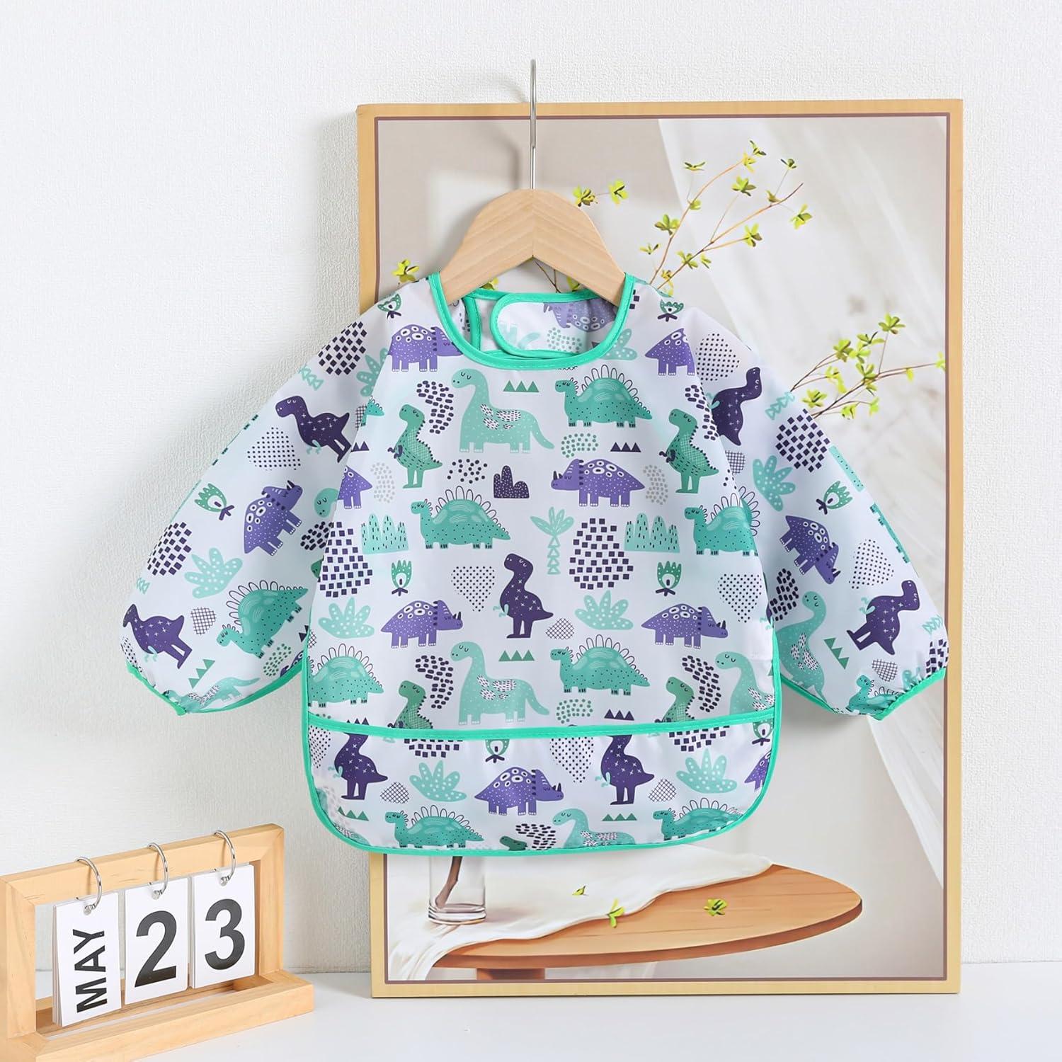 Baberos impermeables con mangas YeeLauf, paquete de 5 para bebés