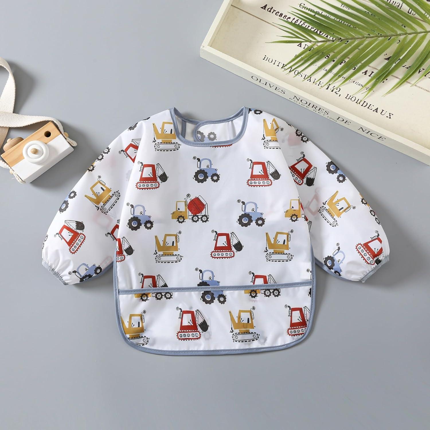 Baberos impermeables con mangas YeeLauf, paquete de 5 para bebés