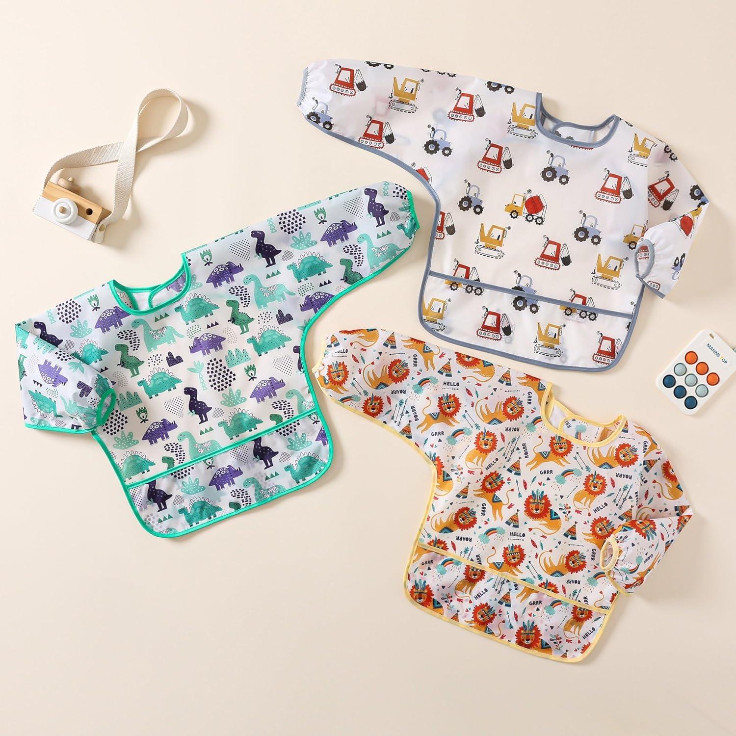 Baberos impermeables con mangas YeeLauf, paquete de 5 para bebés