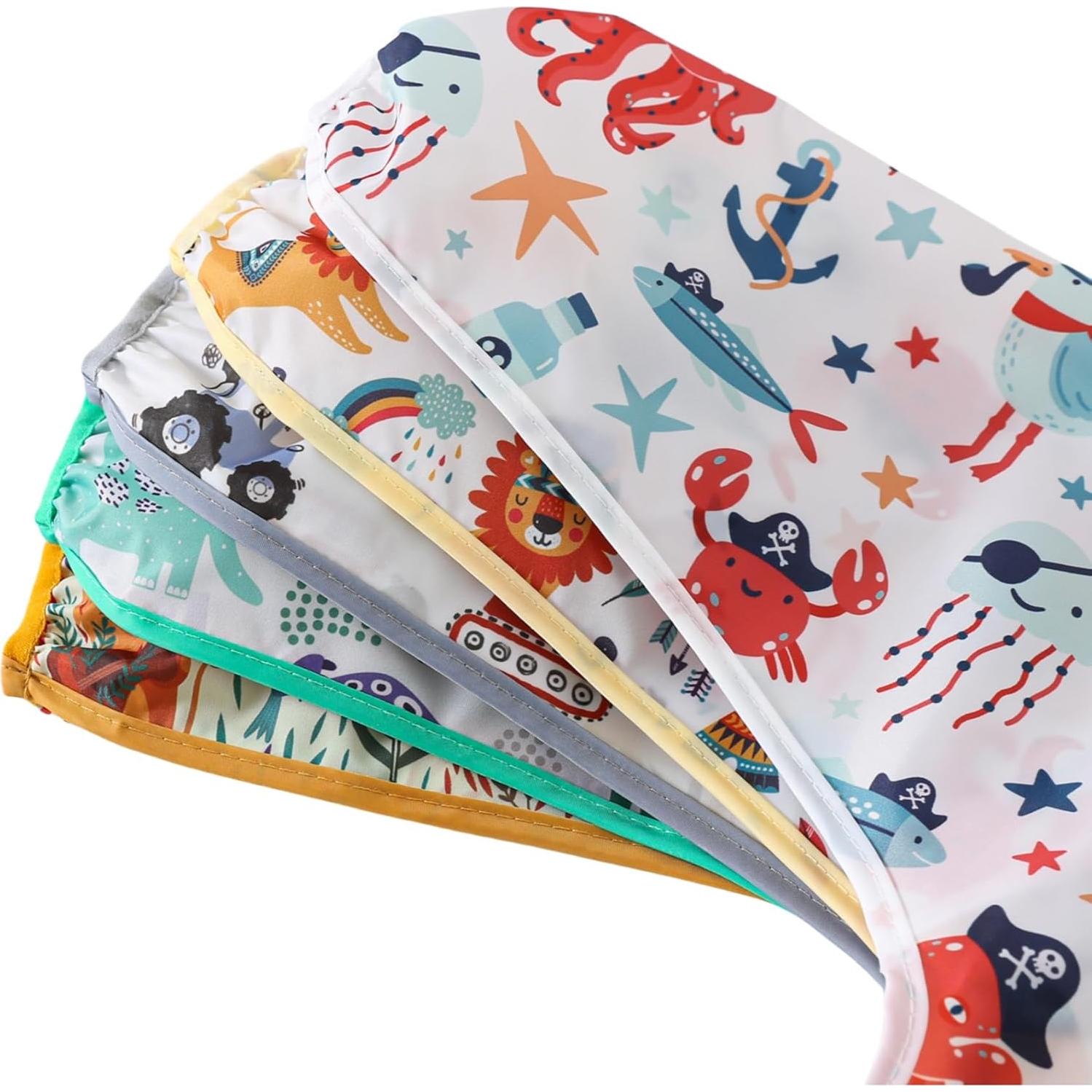 Baberos impermeables con mangas YeeLauf, paquete de 5 para bebés