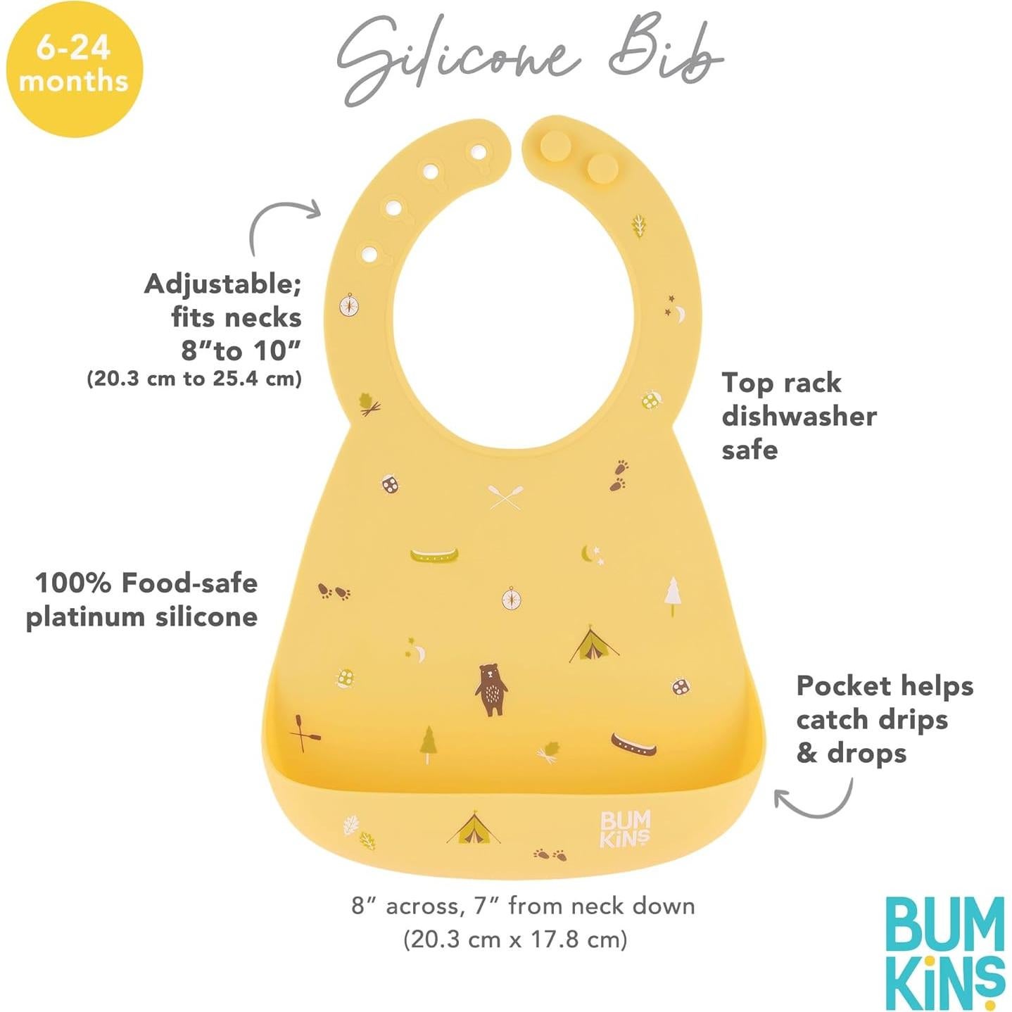 Babero de Silicona Bumkins para Bebés 6-24 Meses - Equipo de Camping