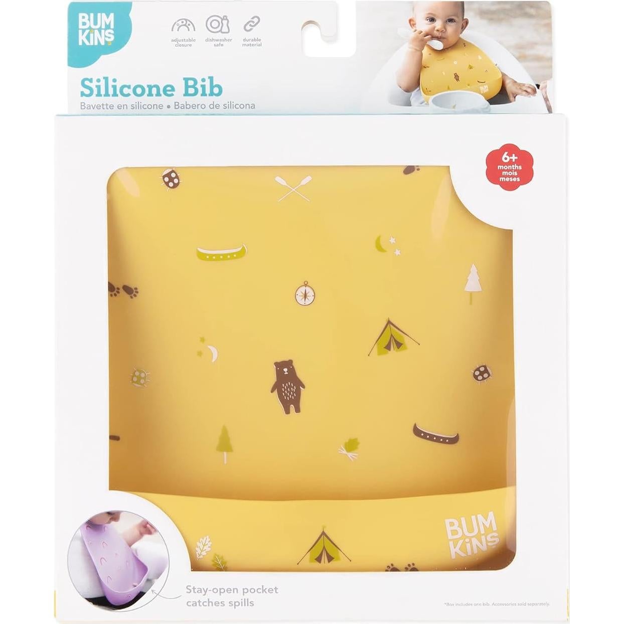 Babero de Silicona Bumkins para Bebés 6-24 Meses - Equipo de Camping
