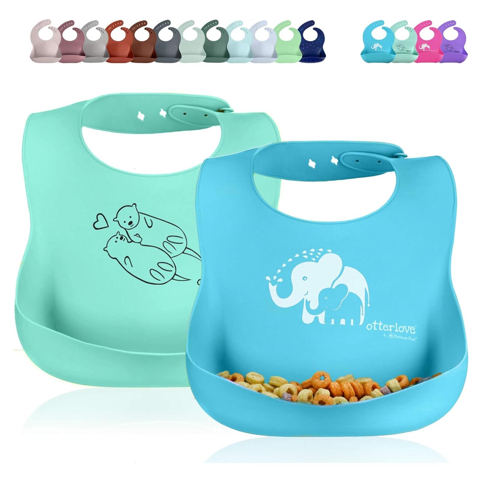 Babero de Silicona Otterlove - 2 Piezas Elefantes y Nutrias