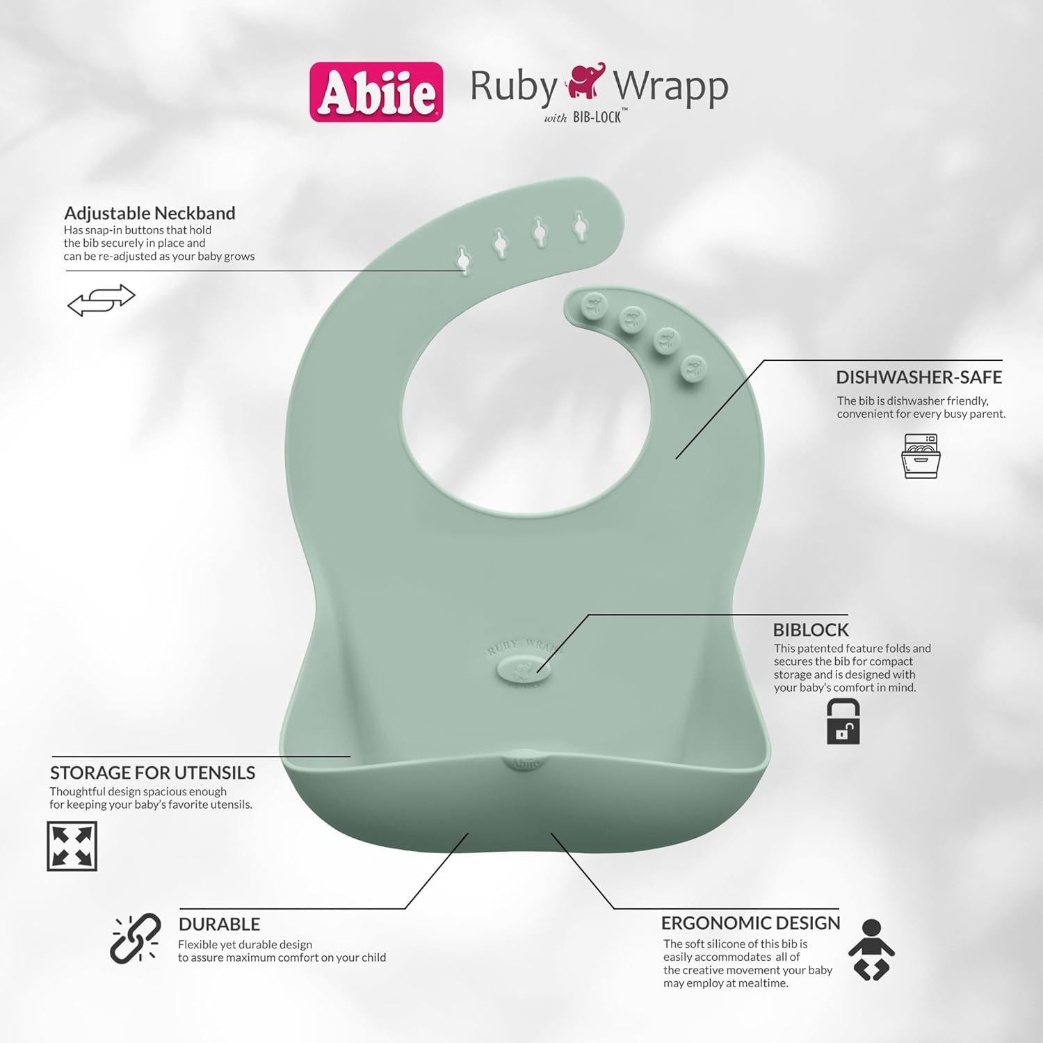 Babero de Silicona Abiie Ruby Wrapp Verde Salvia - Impermeable