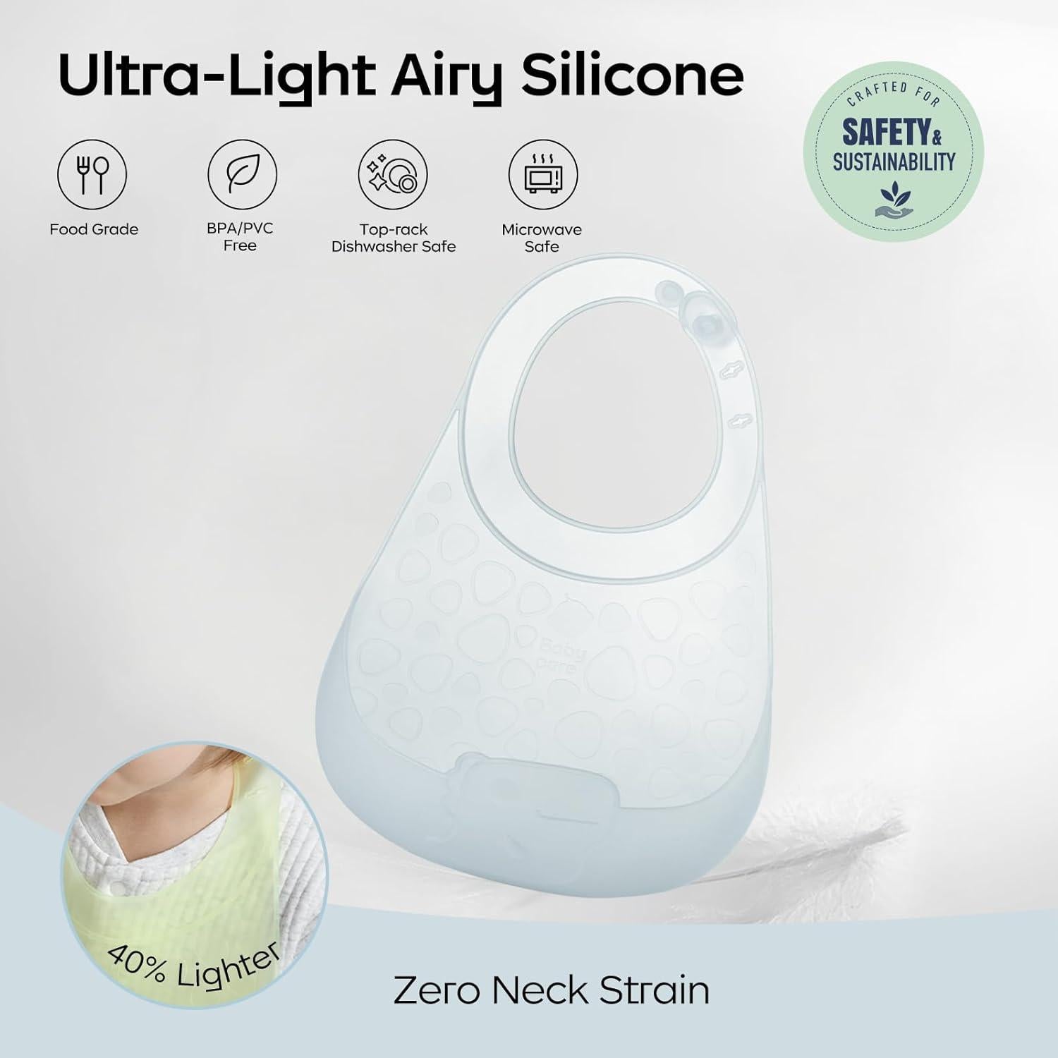 Baberos de Silicona Livianos BC Babycare con Cuello Ajustable