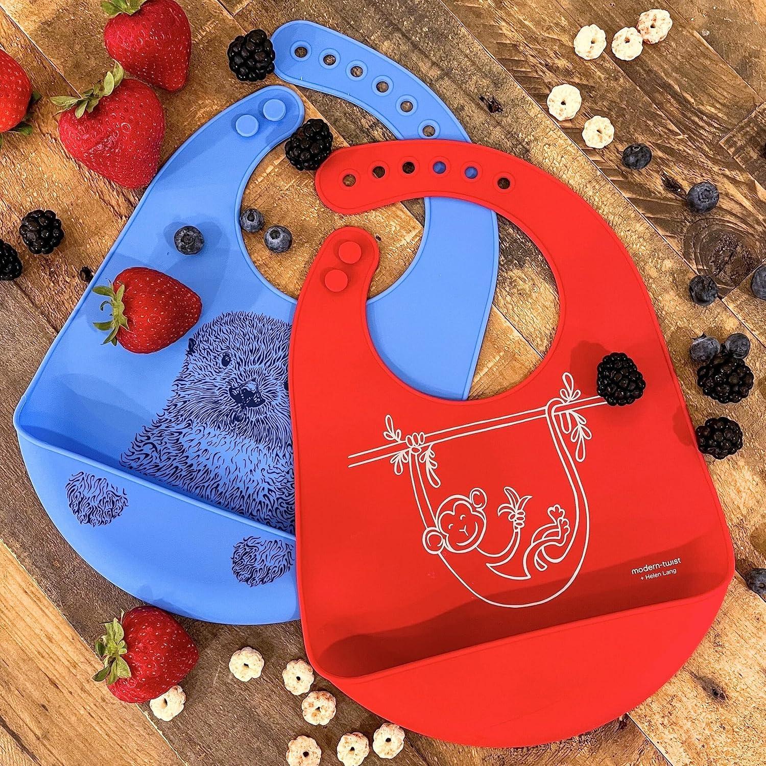 Babero Balde Modern-Twist 100% Silicona Azul Marino Ajustable