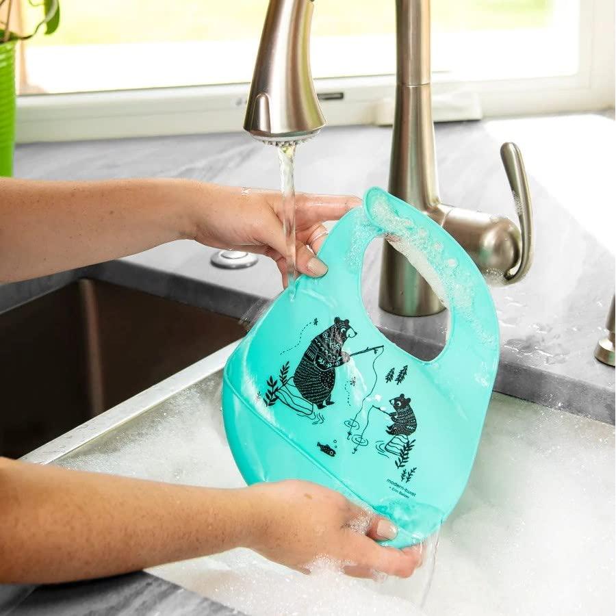 Babero Balde Modern-Twist 100% Silicona Azul Marino Ajustable