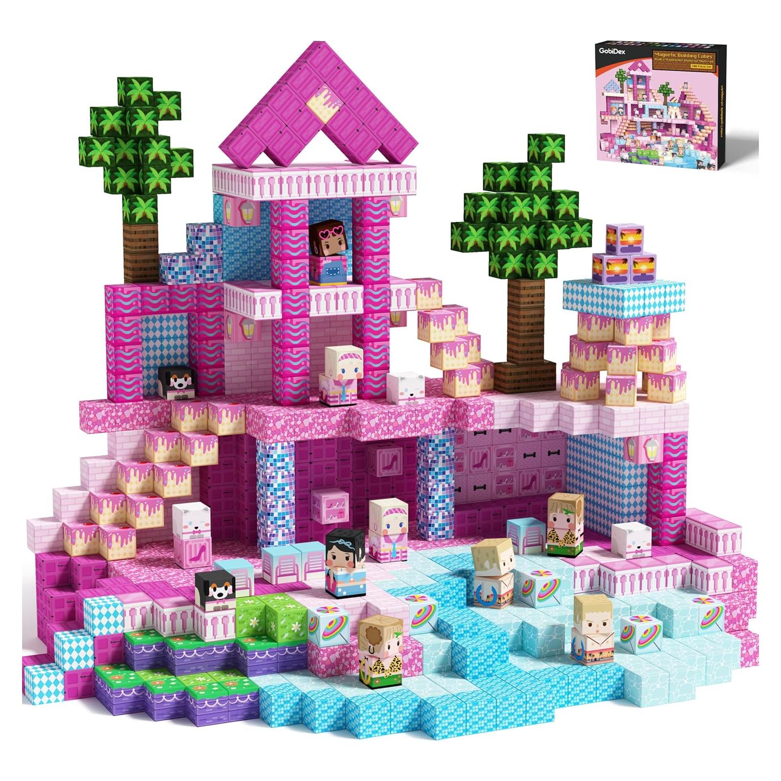 Bloques Magnéticos GobiDex 100PCS Castillo Rosa Juguetes 3+