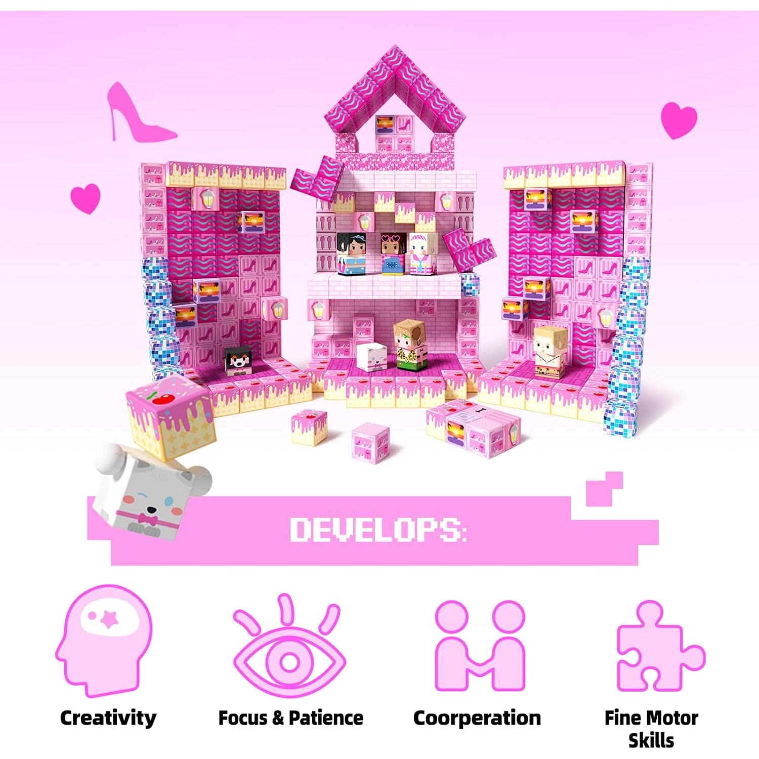 Bloques Magnéticos GobiDex 100PCS Castillo Rosa Juguetes 3+