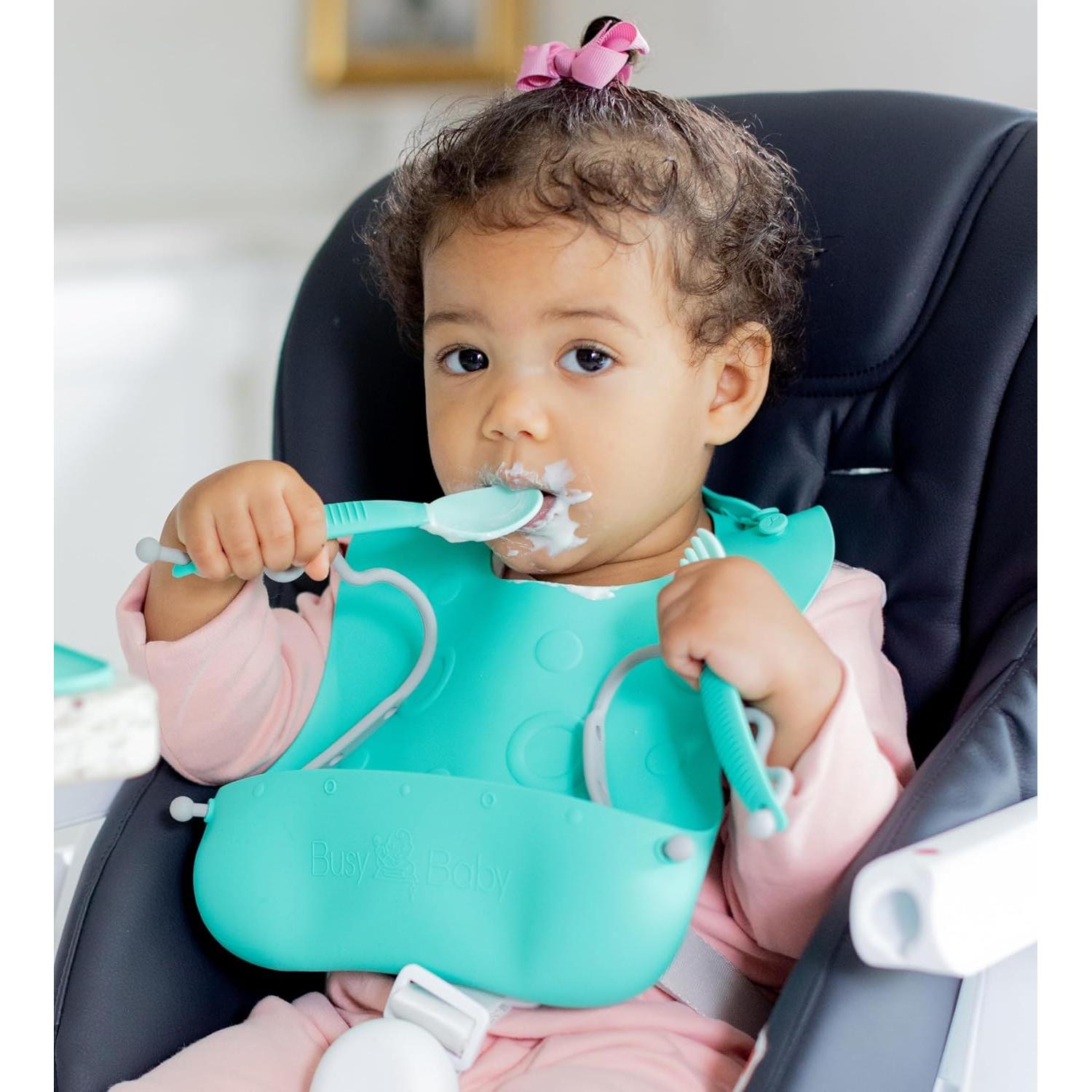 Babero de Silicona Ajustable Busy Baby Menta con Bolsillo