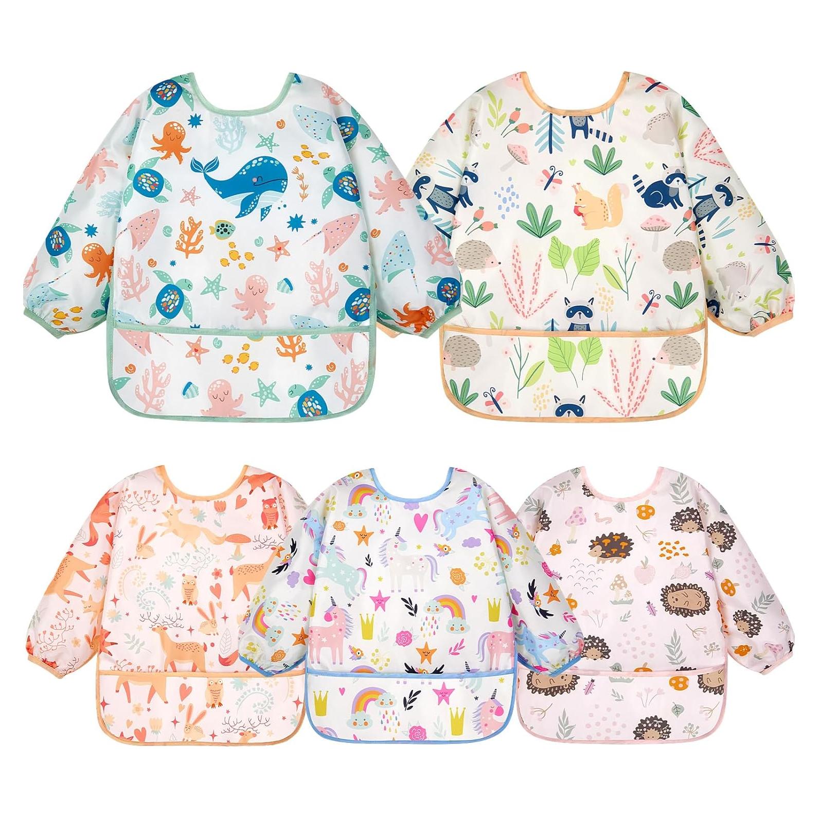 Baberos de Manga Larga Lictin - Paquete de 5 Impermeables